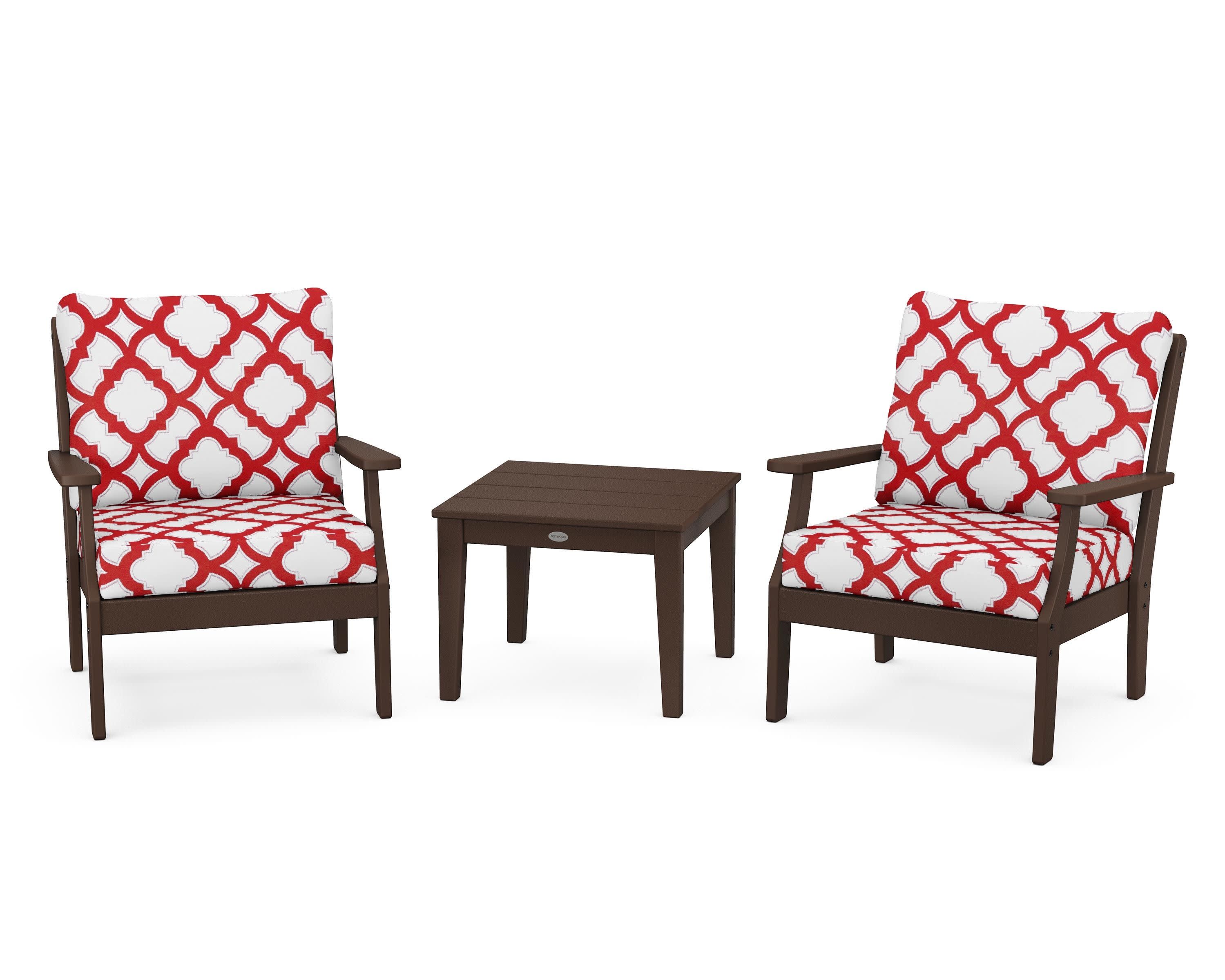Braxton 3-Piece Deep Seating Set in Mahogany / Trellis Crimson