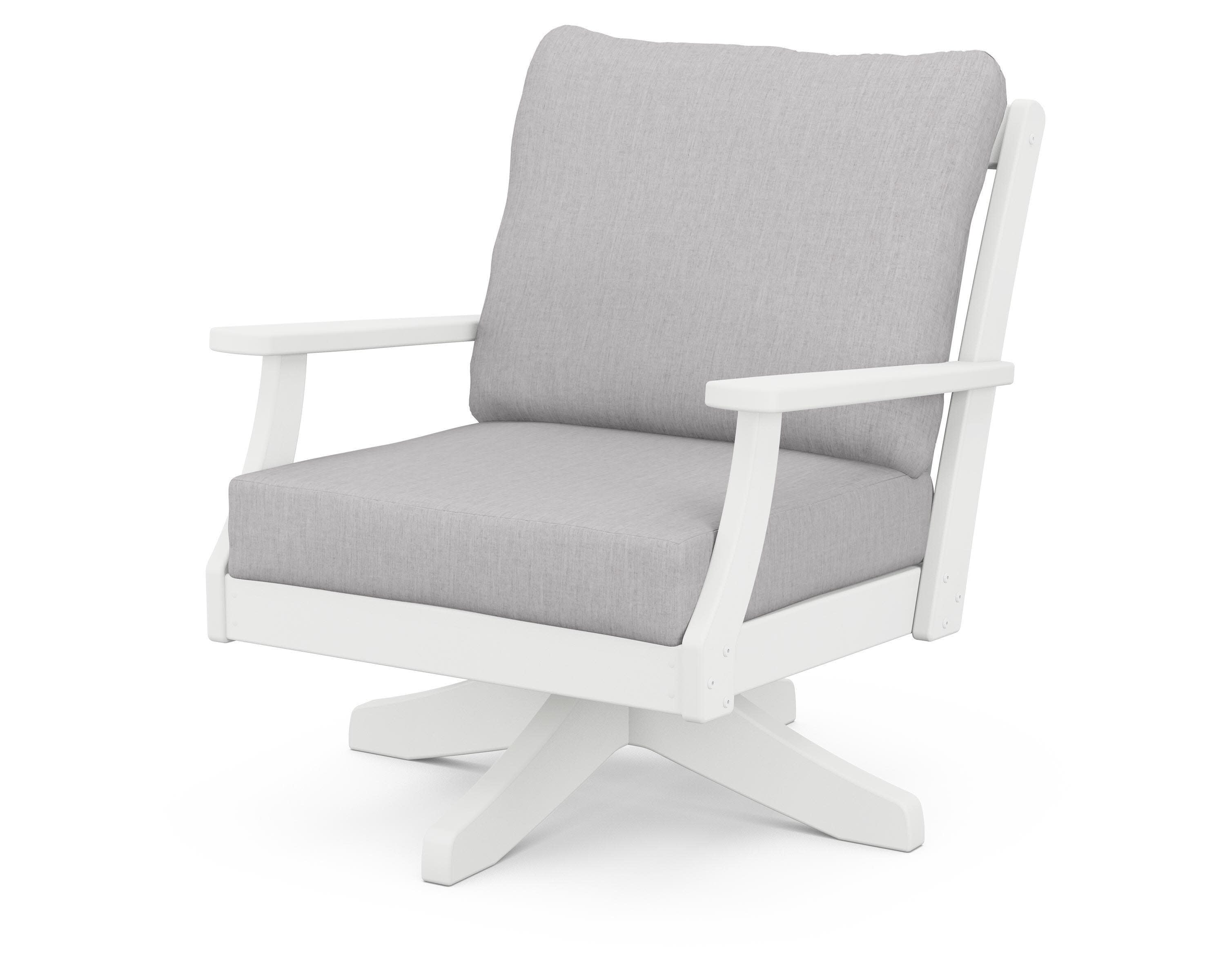 Braxton Deep Seating Swivel Chair in White / Granite