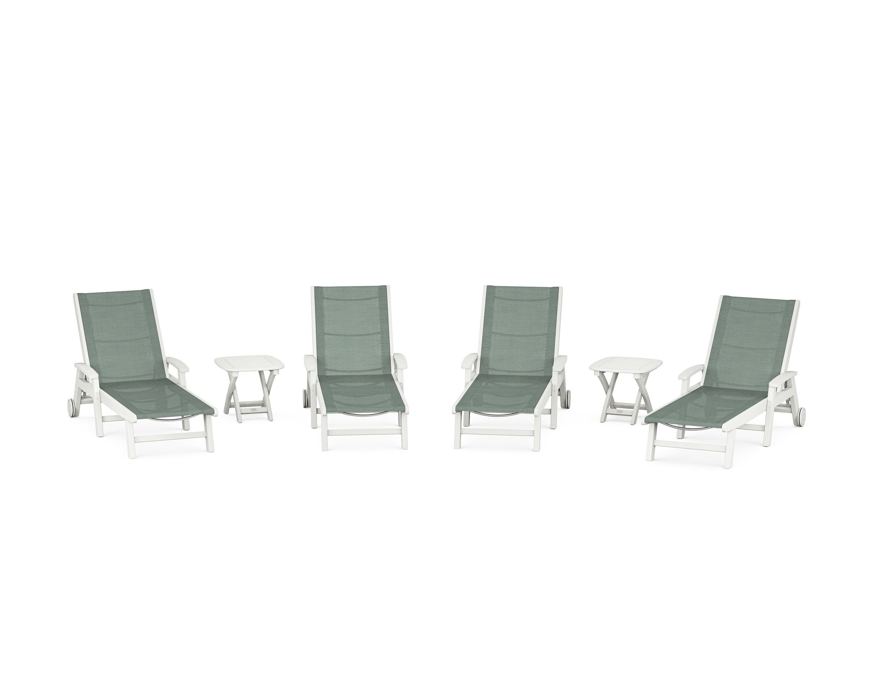 Coastal Chaise 6-Piece Set with Wheels in Vintage White / Dupioni Sea Mist Sling