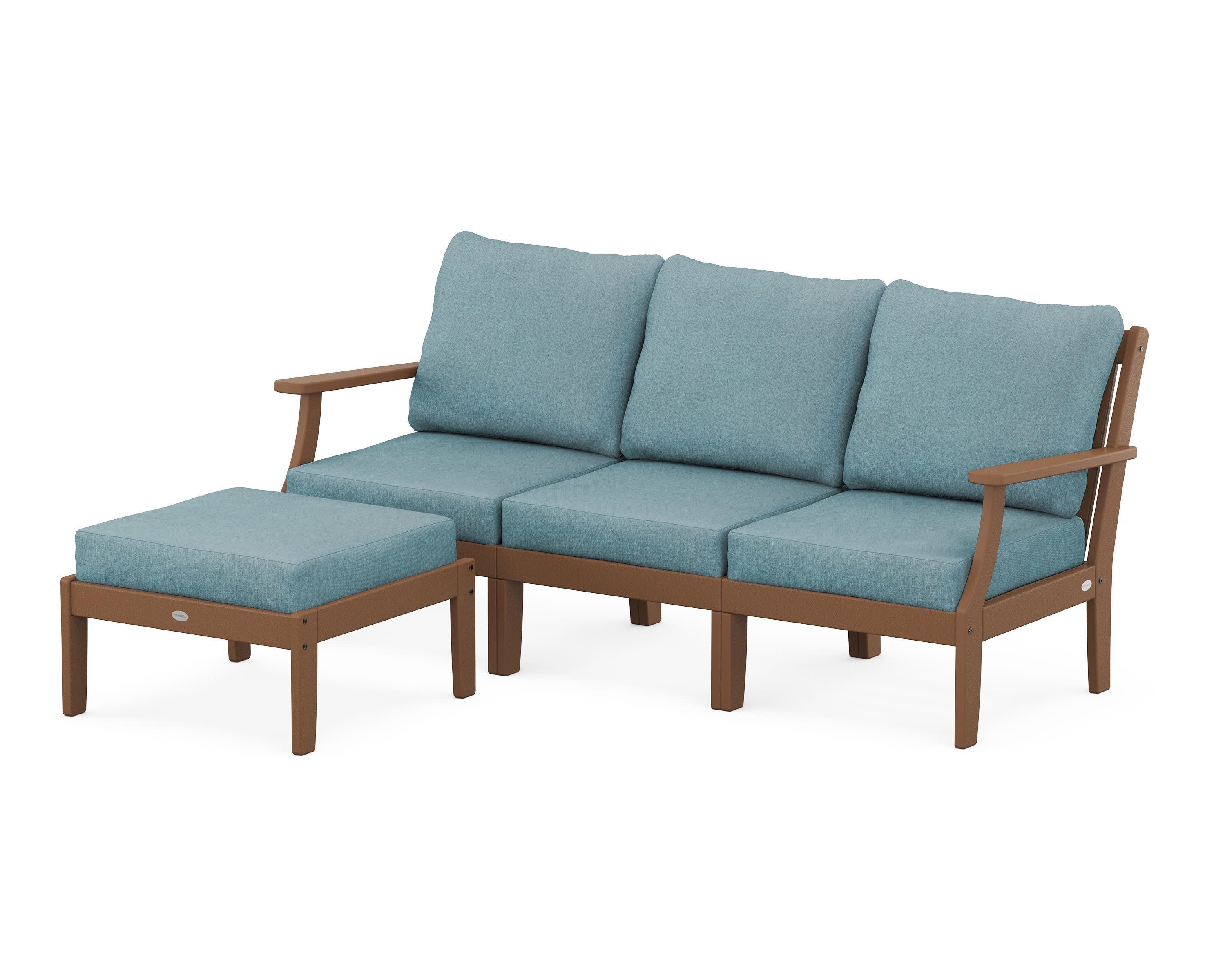 Braxton Modular 4-Piece Deep Seating Set with Ottoman in Teak / Ocean Teal