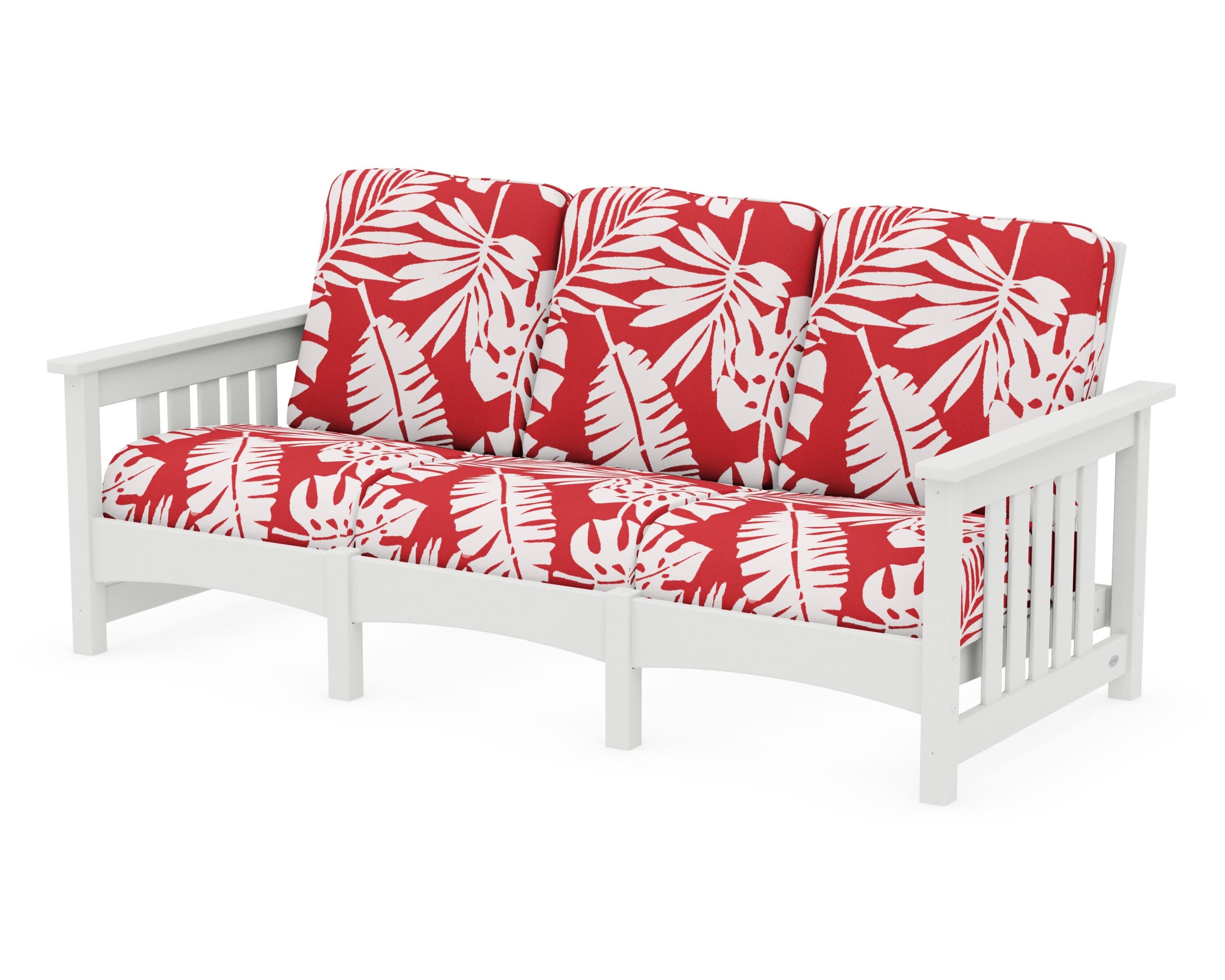 Club Mission Sofa in Vintage White / Leaf Crimson