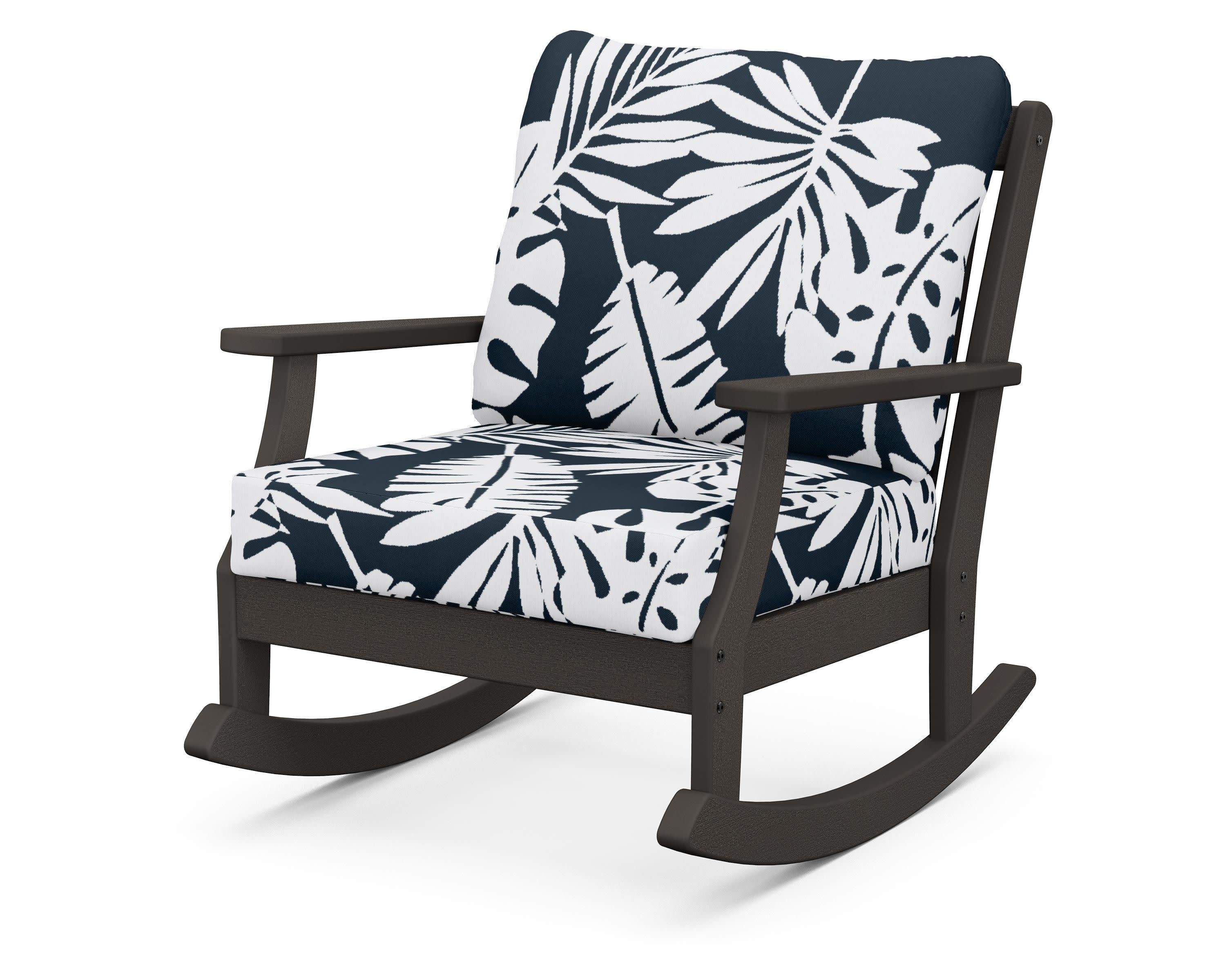 Braxton Deep Seating Rocking Chair in Vintage Coffee / Leaf Marine Indigo