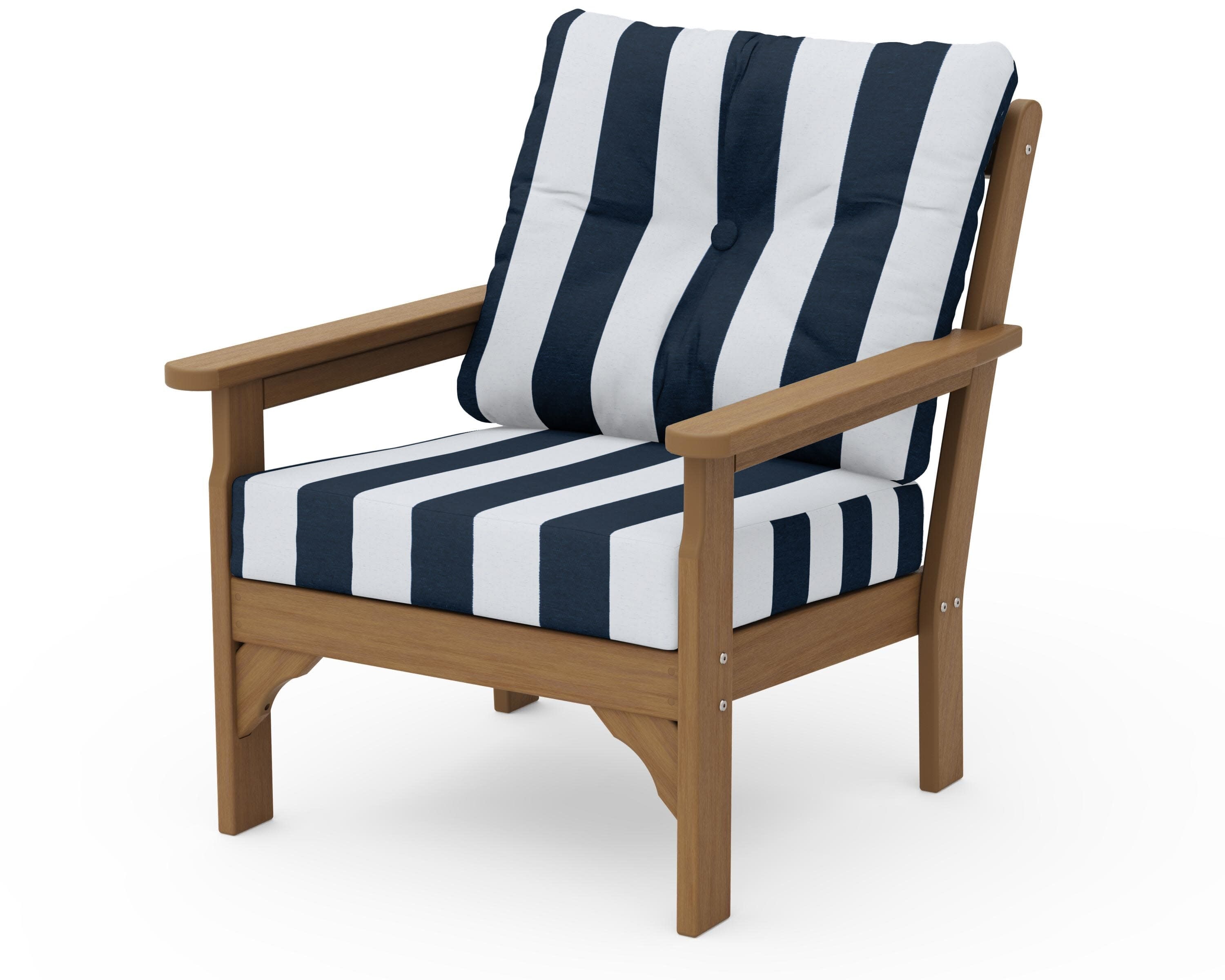 Vineyard Deep Seating Chair in Natural / Cabana Stripe Marine Indigo