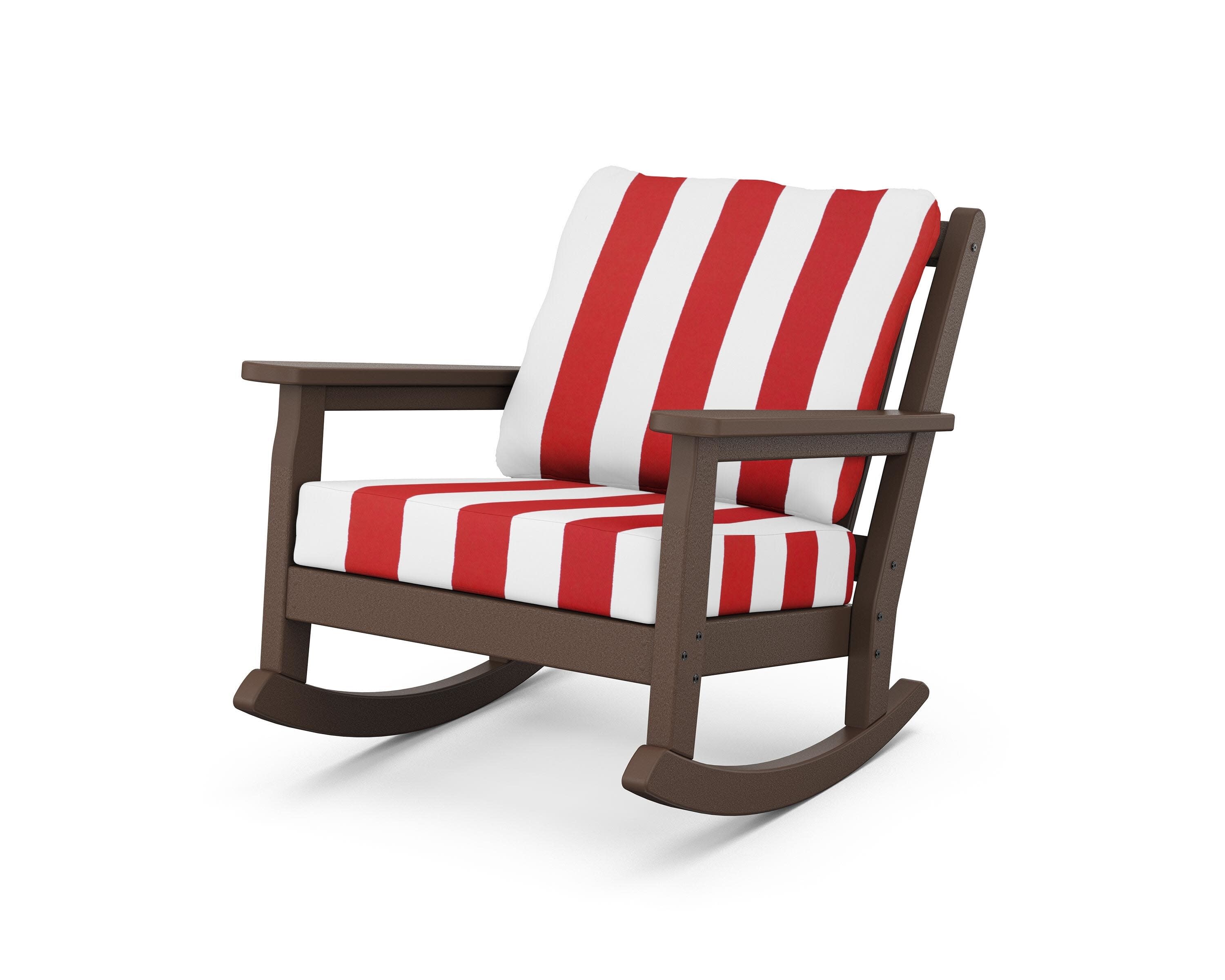 Chippendale Deep Seating Rocking Chair in Mahogany / Cabana Stripe Crimson