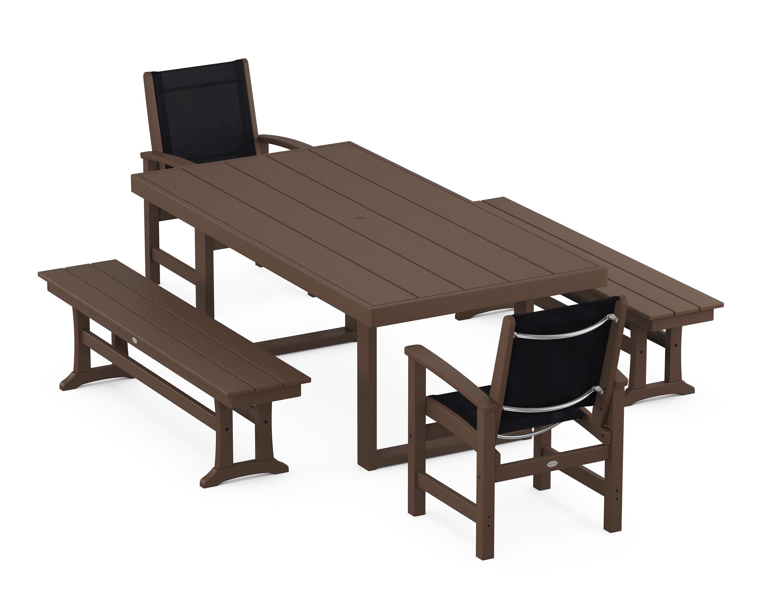 Coastal 5-Piece Dining Set with Trestle Legs in Mahogany / Black Sling
