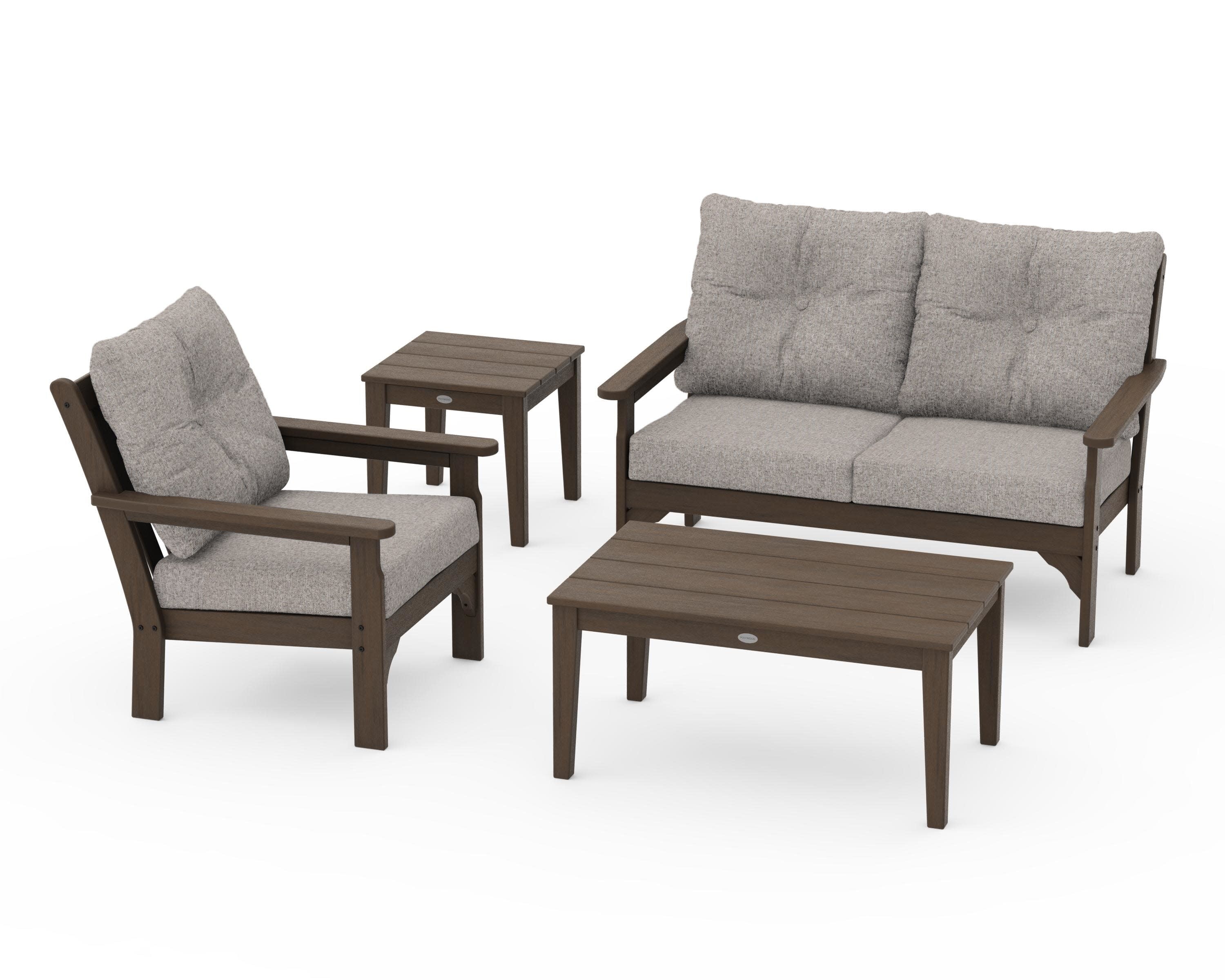 Vineyard 4-Piece Deep Seating Set in Kona / Weathered Tweed