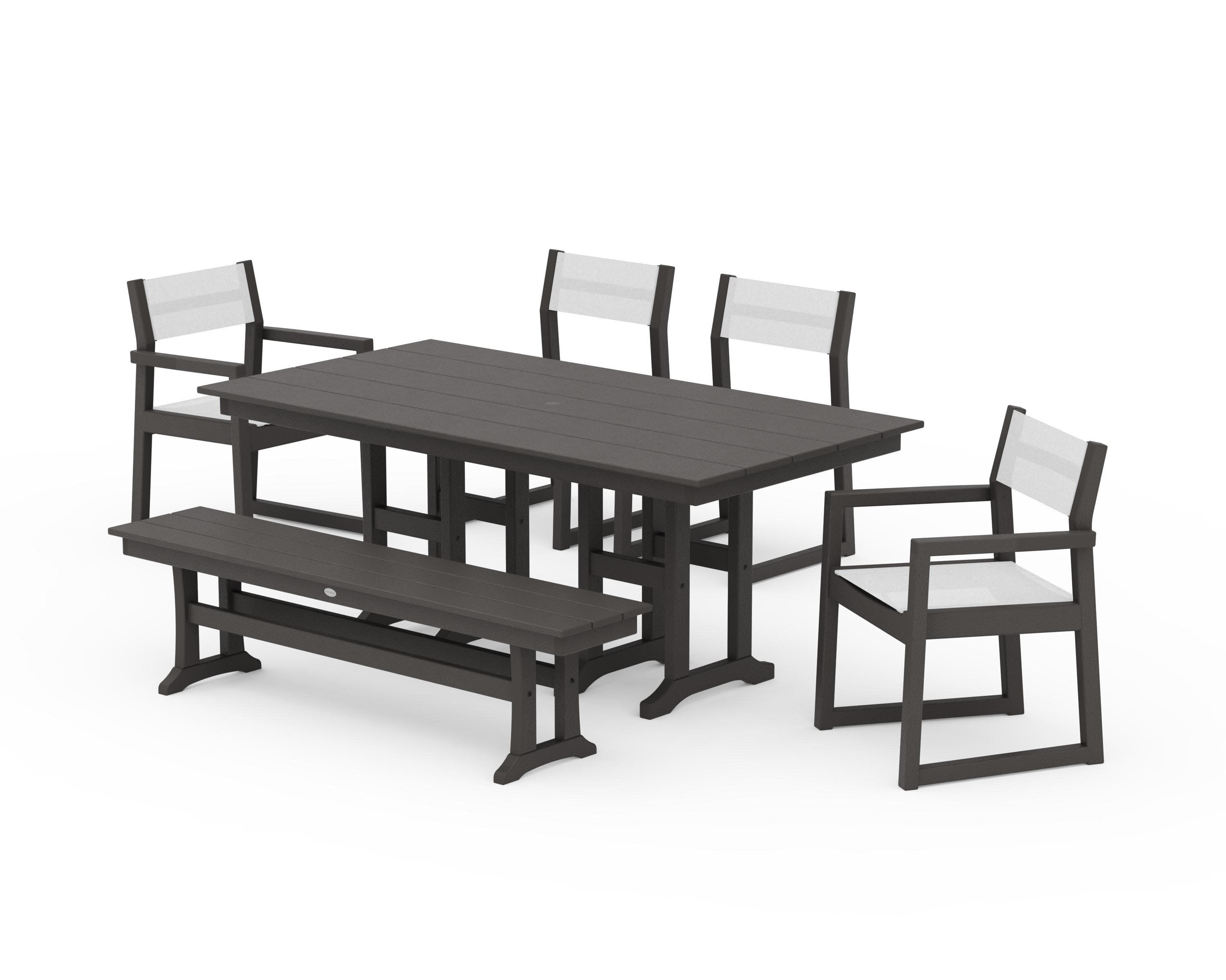 EDGE Sling 6-Piece Farmhouse Dining Set in Vintage Coffee / White Sling