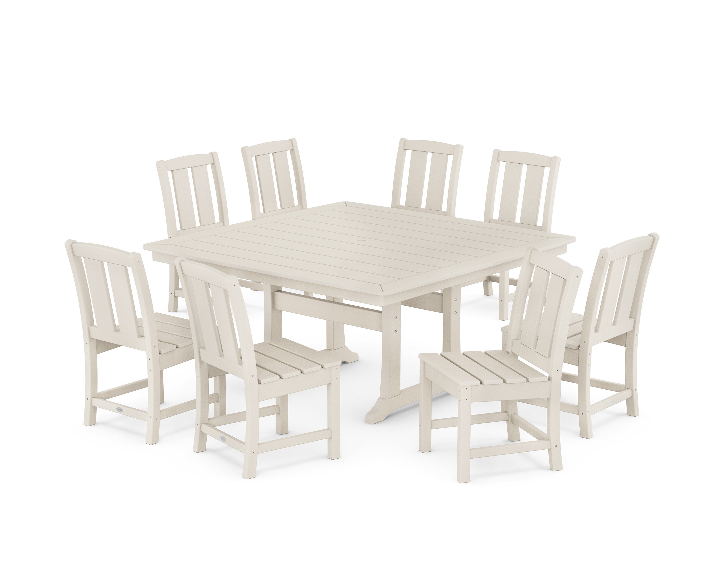 Mission Side Chair 9-Piece Square Dining Set with Trestle Legs in Sand