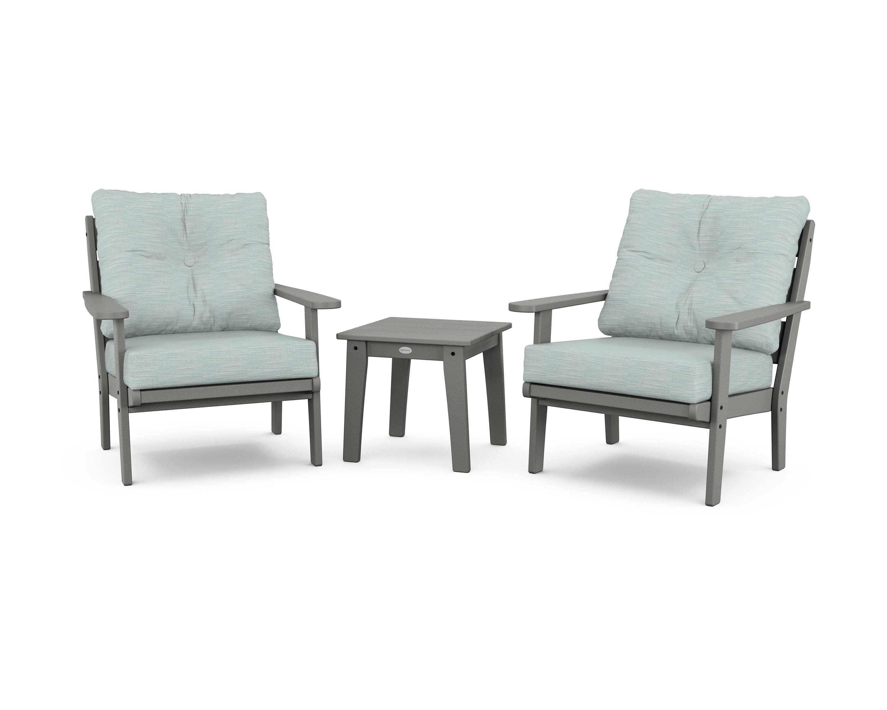 Lakeside 3-Piece Deep Seating Chair Set in Slate Grey / Soothe Mist