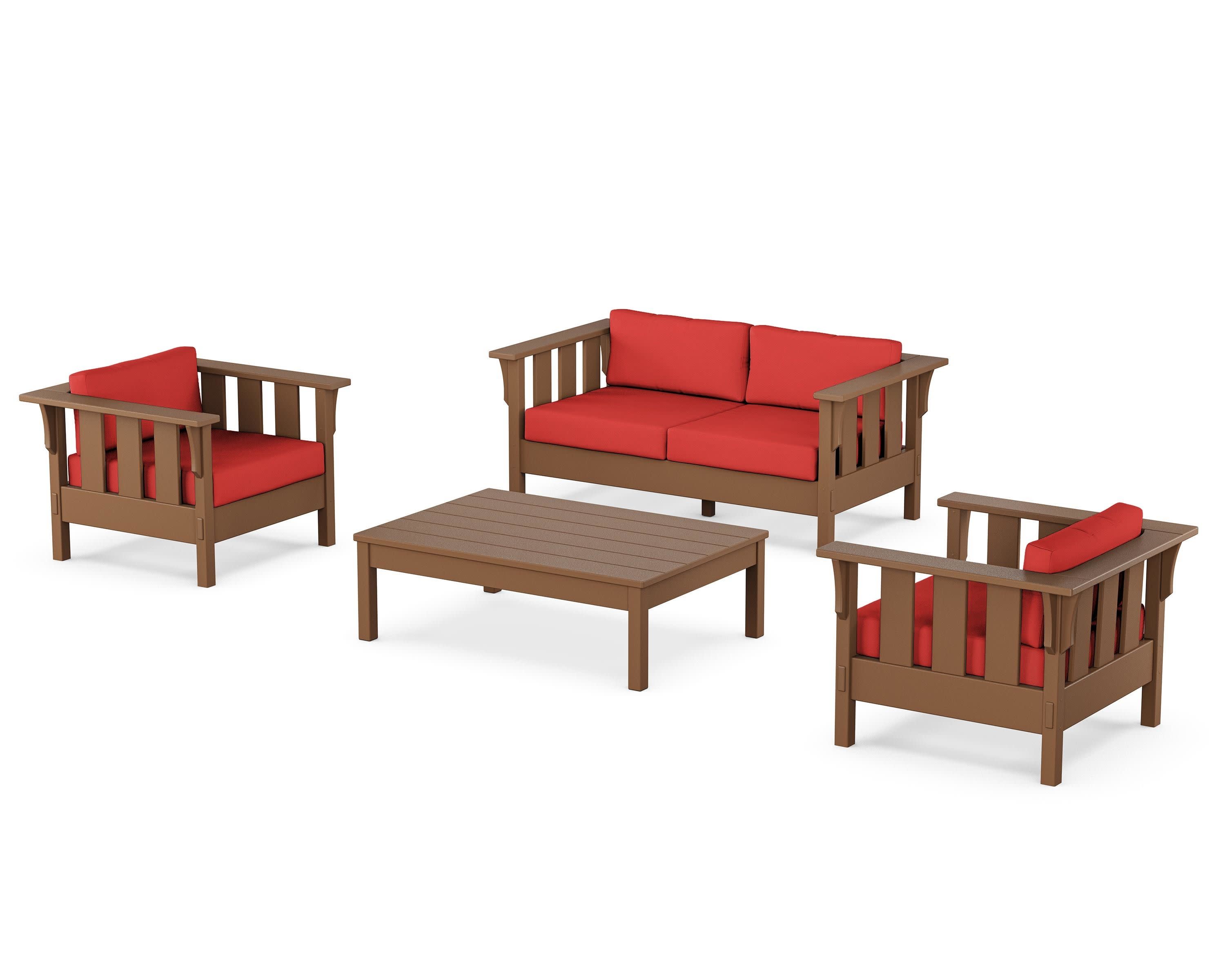 Acadia 4-Piece Deep Seating Set with Loveseat in Teak / Crimson Linen