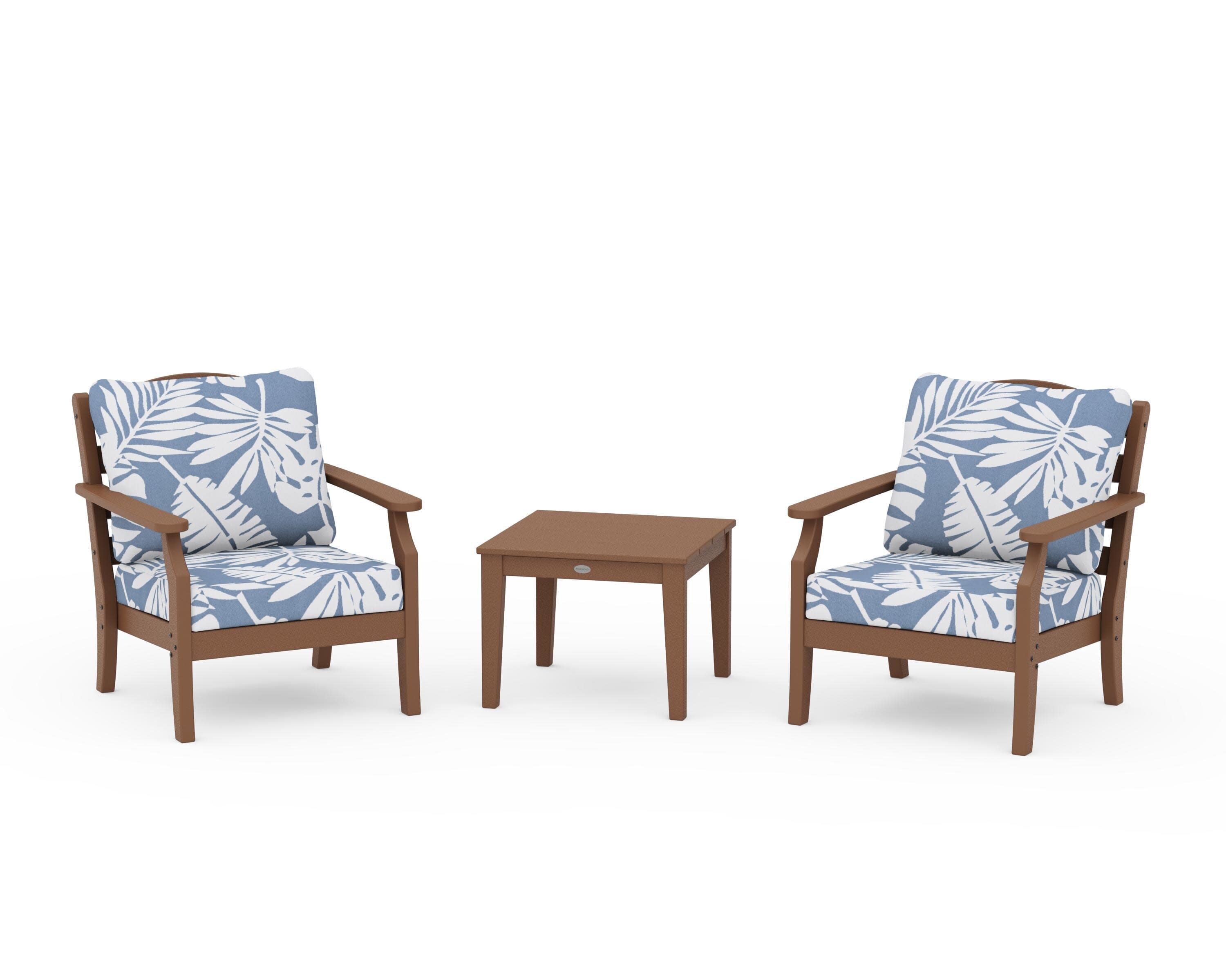 Savannah 3-Piece Deep Seating Set in Teak / Leaf Sky Blue