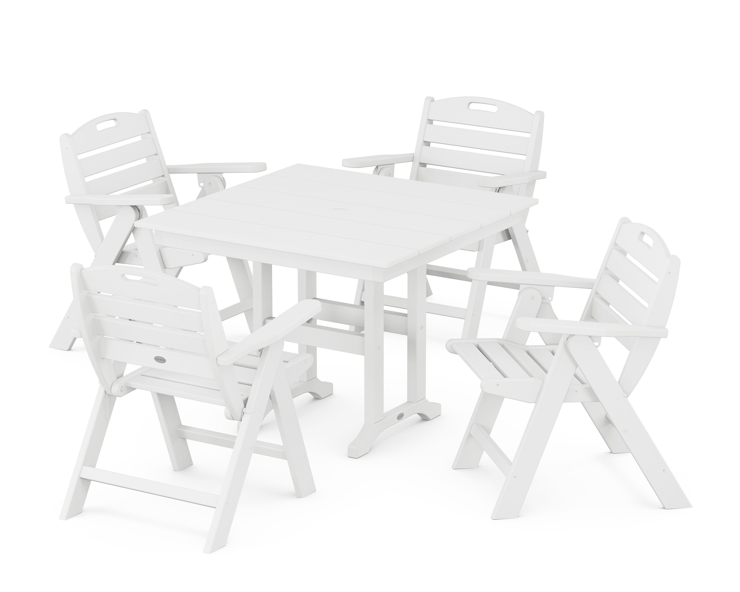 Nautical Folding Lowback Chair 5-Piece Farmhouse Dining Set in White