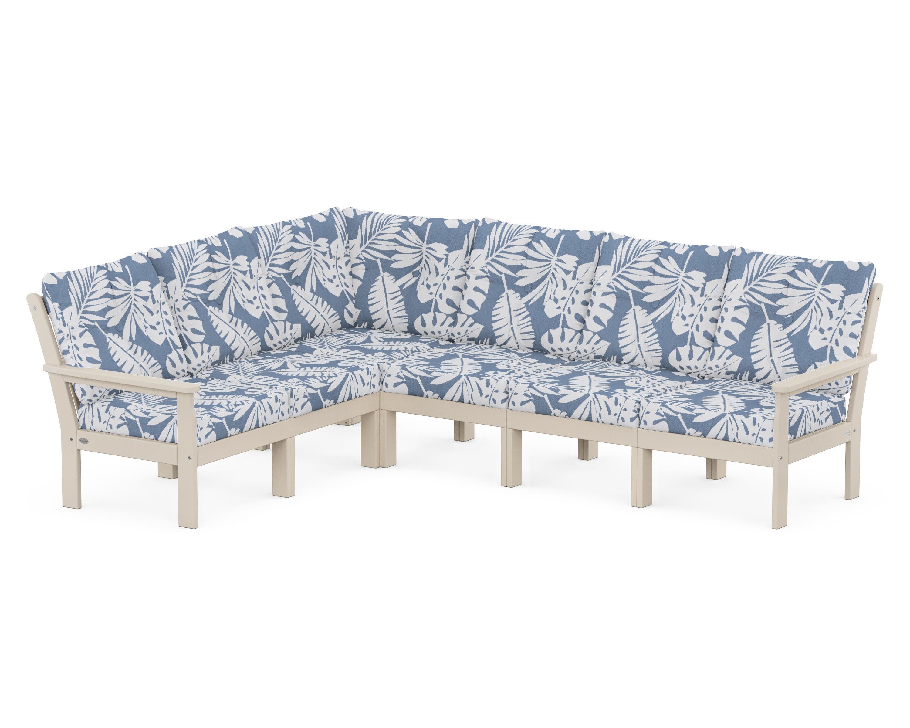 Vineyard 6-Piece Sectional in Sand / Leaf Sky Blue