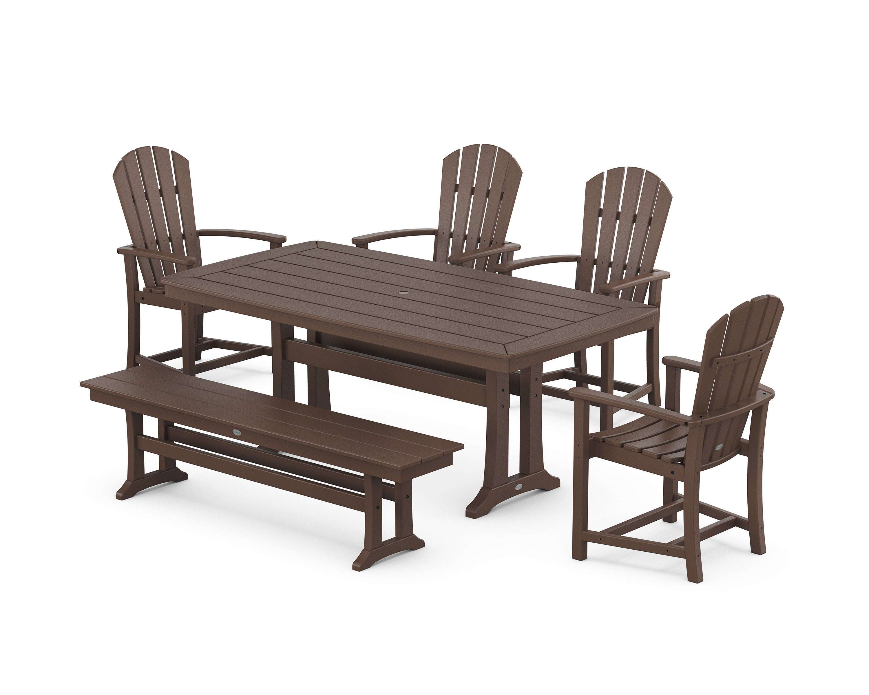 Palm Coast 6-Piece Dining Set with Trestle Legs and Bench in Mahogany