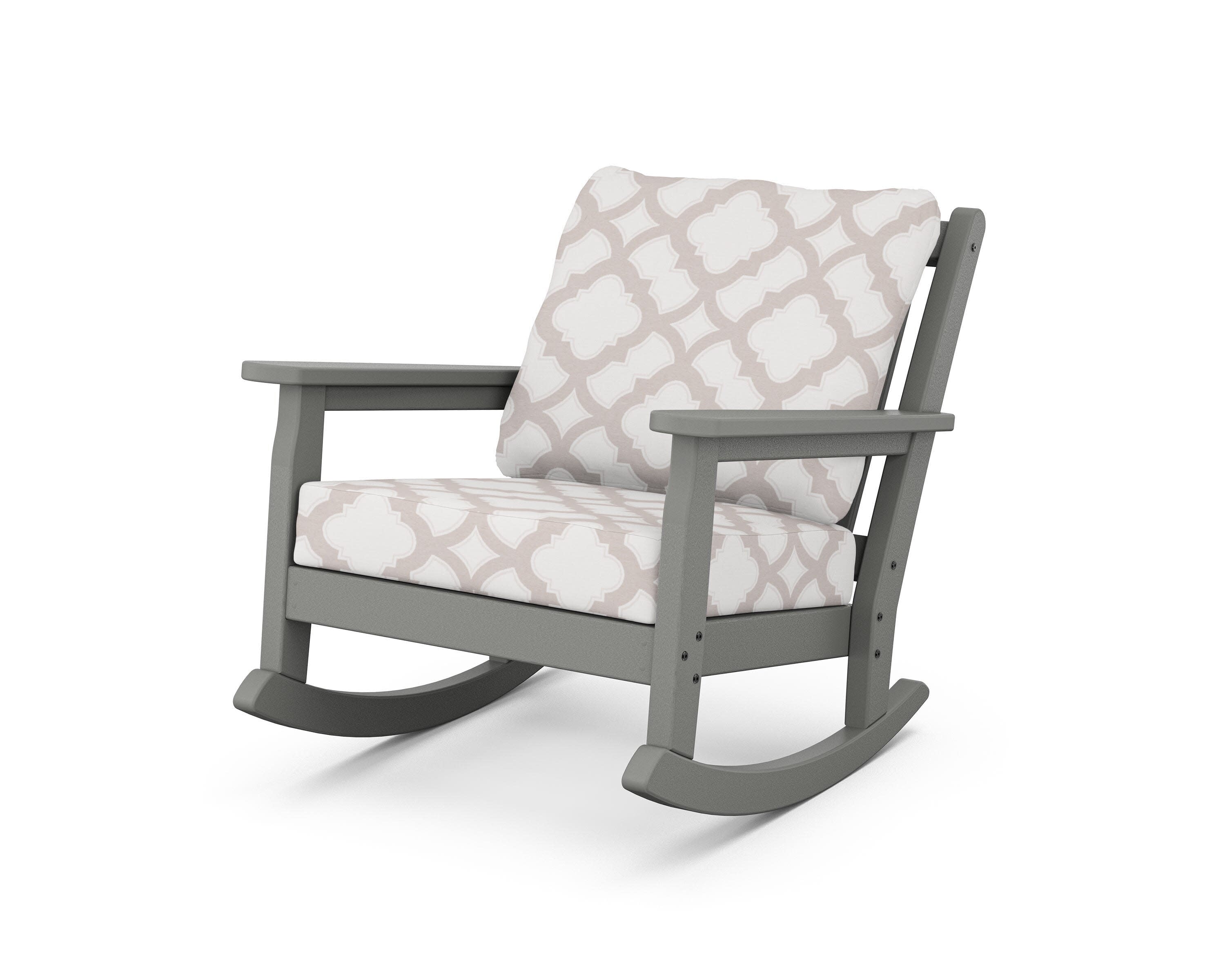 Chippendale Deep Seating Rocking Chair in Slate Grey / Trellis Dune Burlap