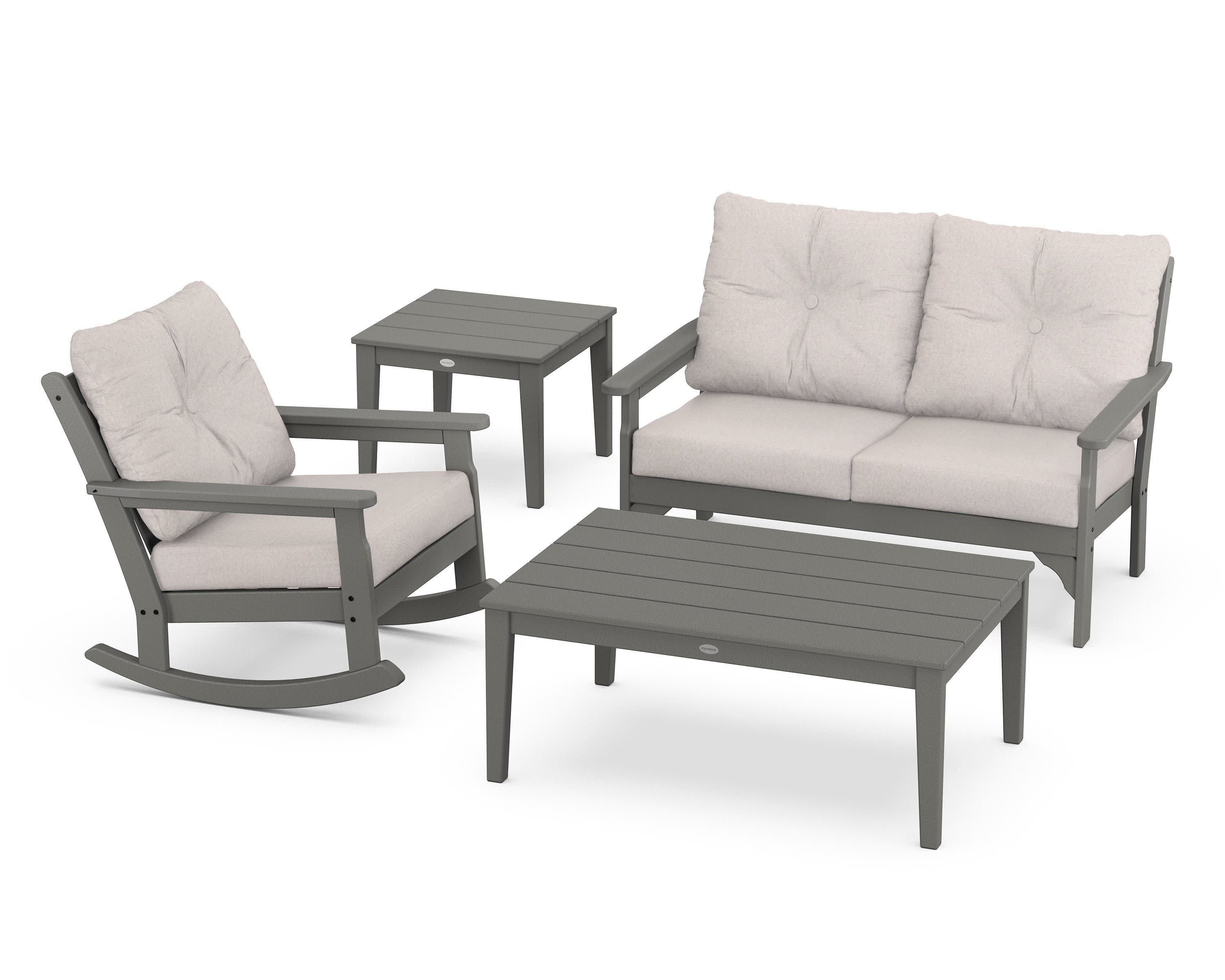 Vineyard 4-Piece Deep Seating Rocker Set in Slate Grey / Dune Burlap