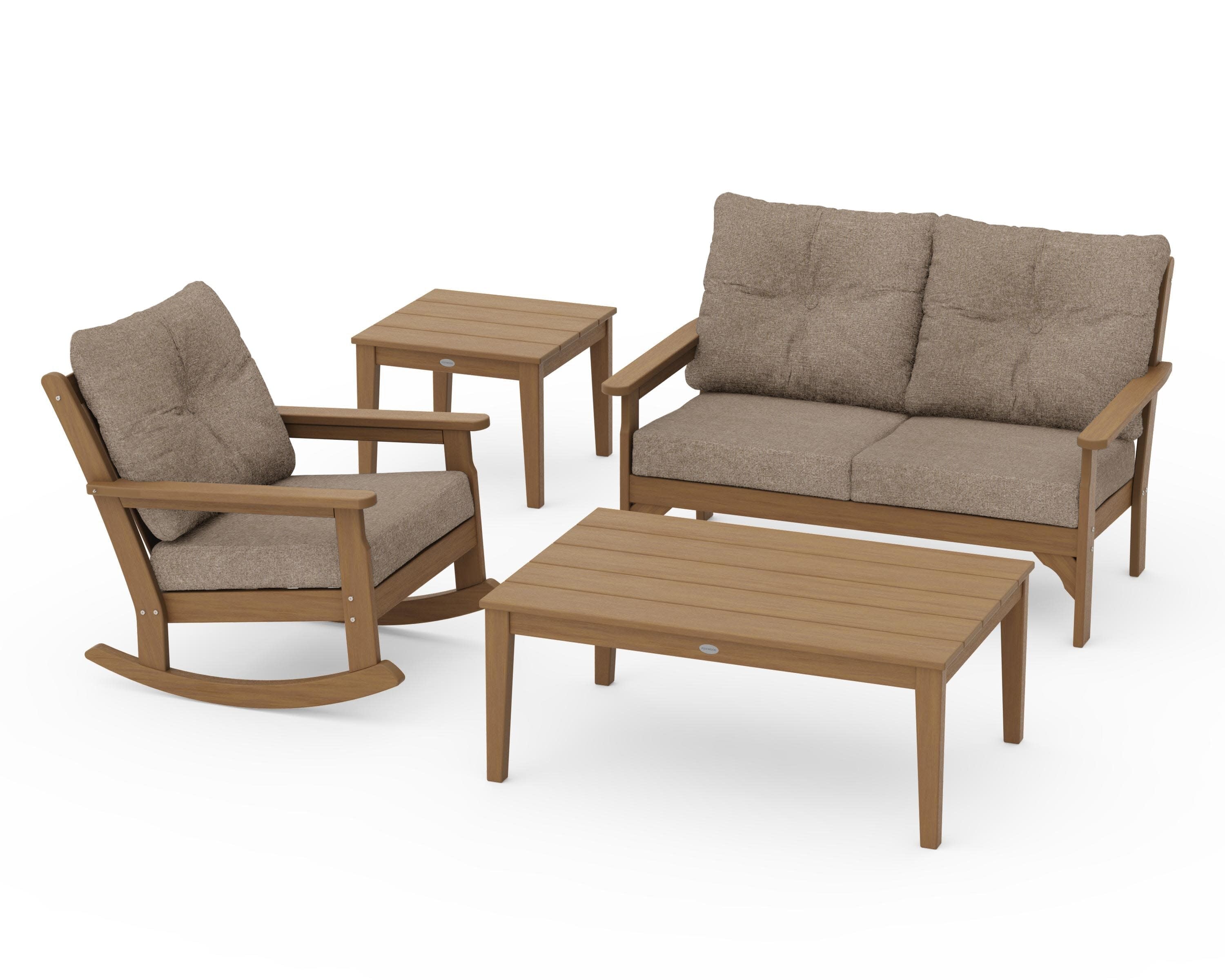 Vineyard 4-Piece Deep Seating Rocker Set in Natural / Spiced Burlap