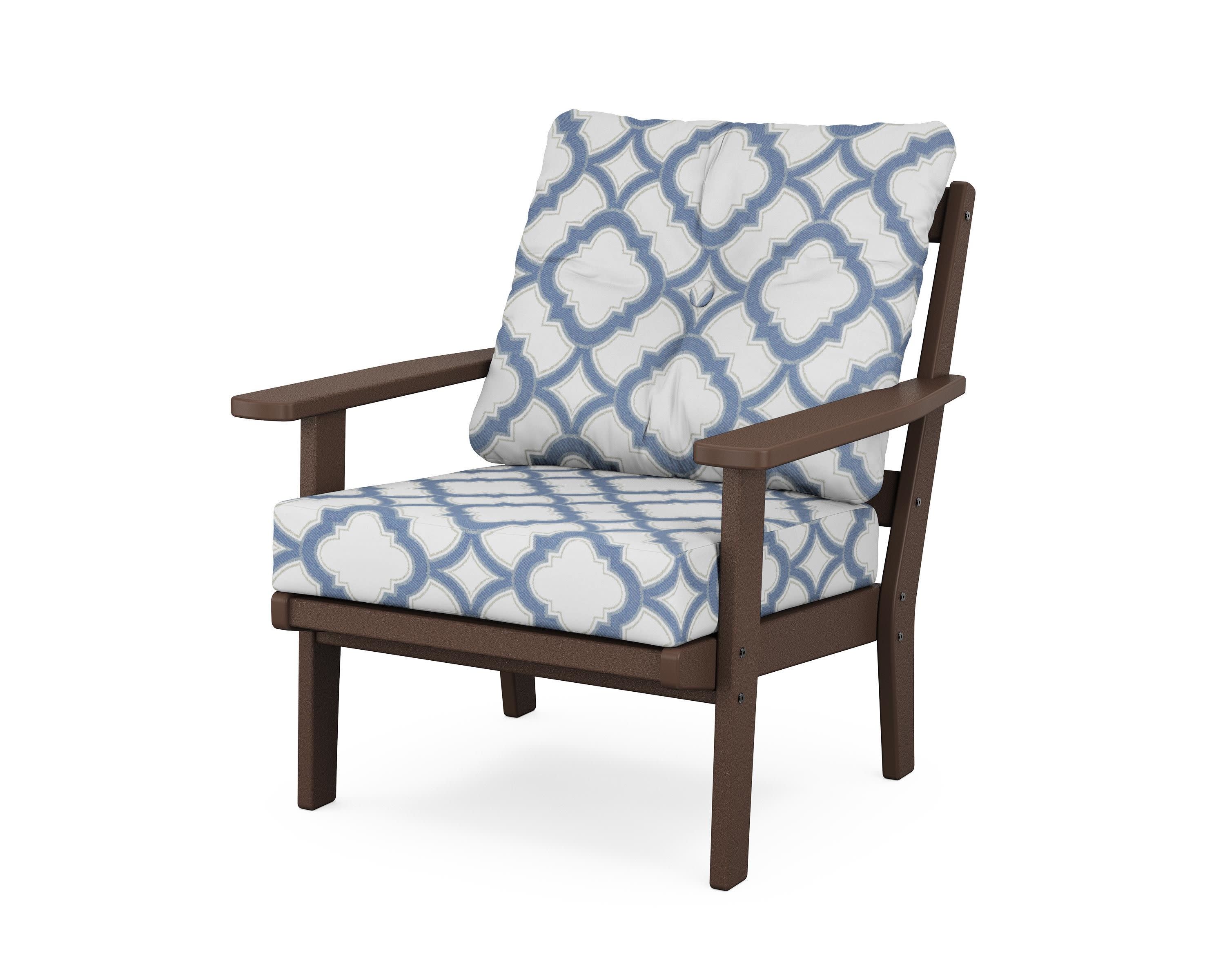 Oxford Deep Seating Chair in Mahogany / Trellis Sky Blue