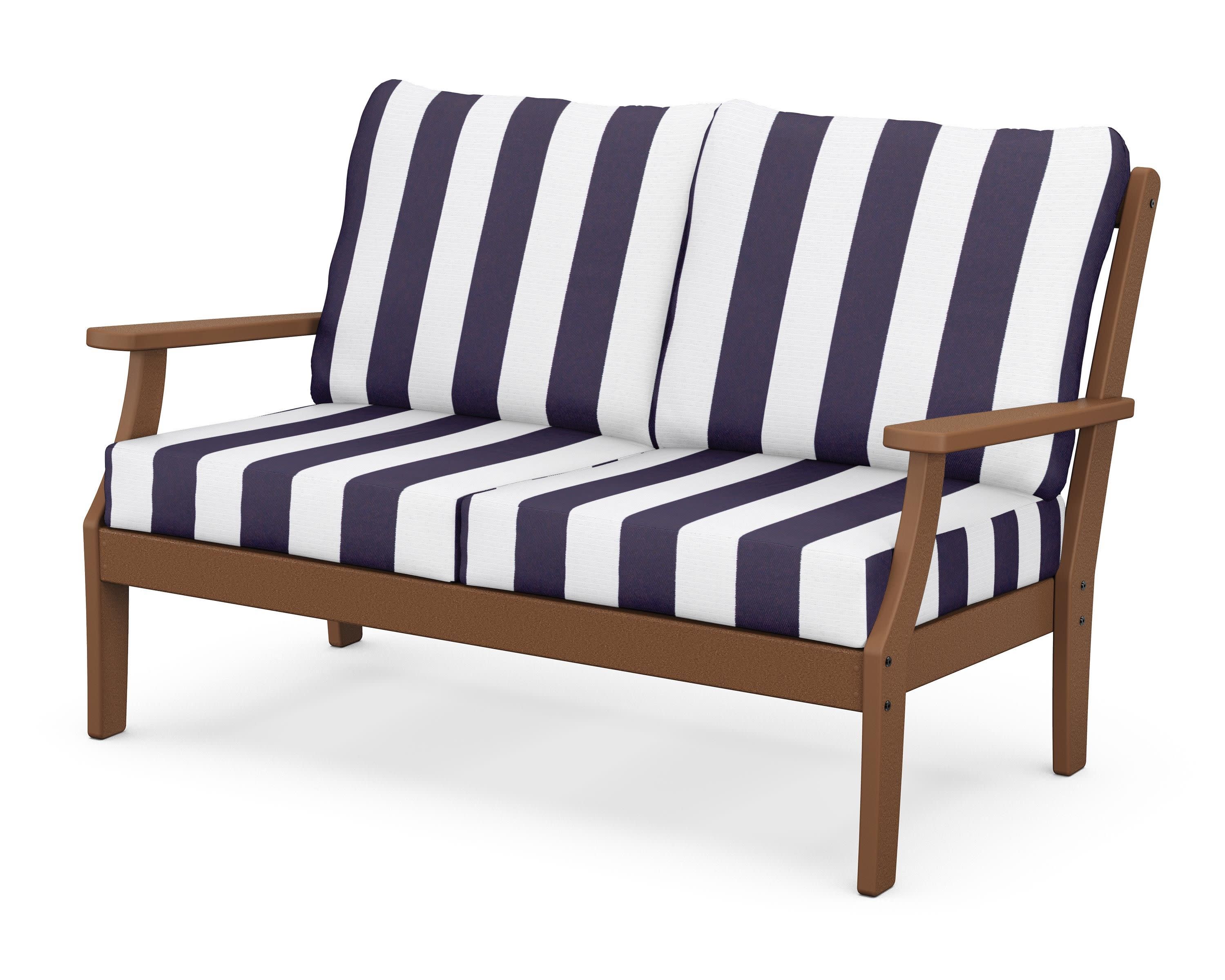 Braxton Deep Seating Loveseat in Teak / Cabana Stripe Navy
