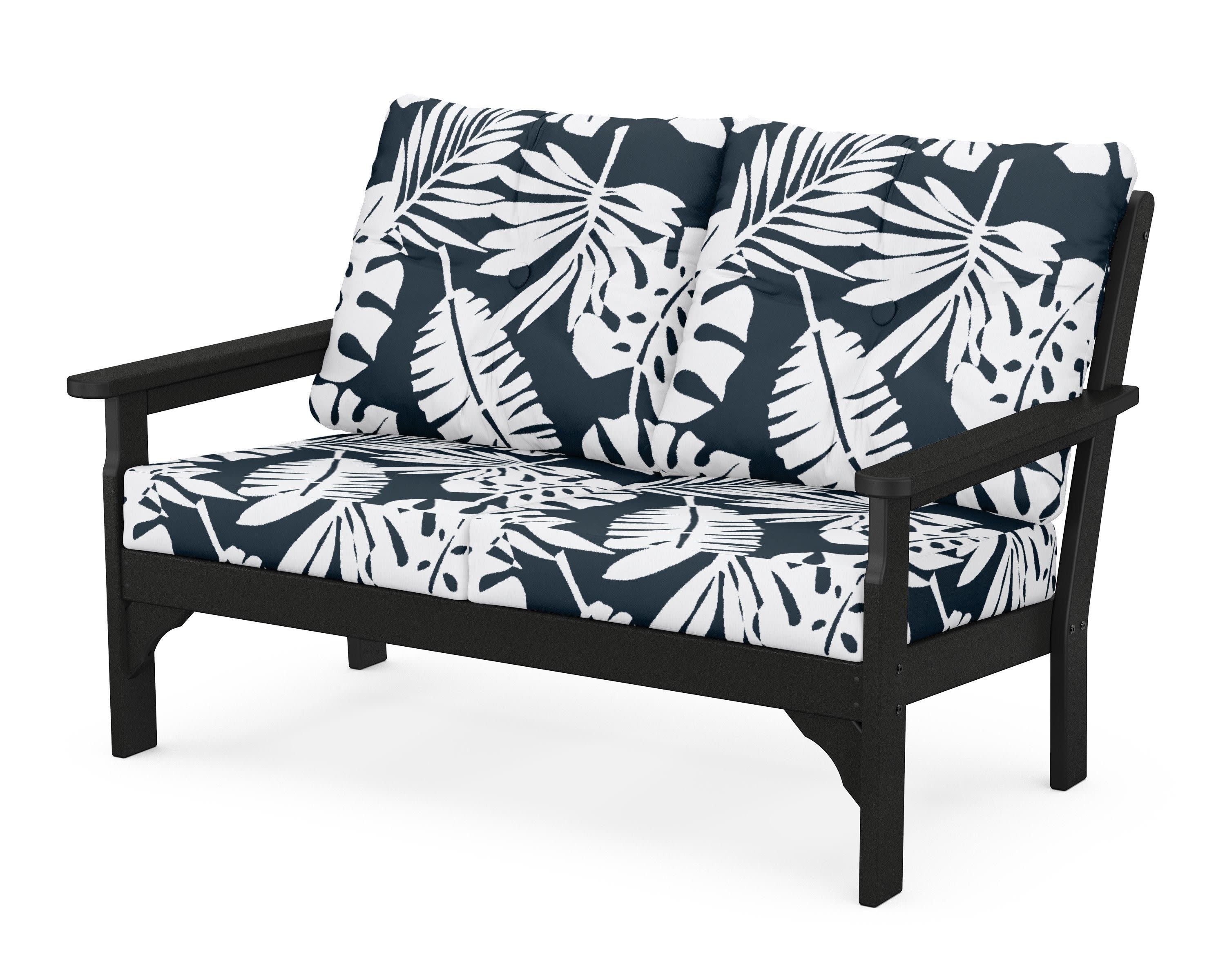 Vineyard Deep Seating Loveseat in Black / Leaf Marine Indigo