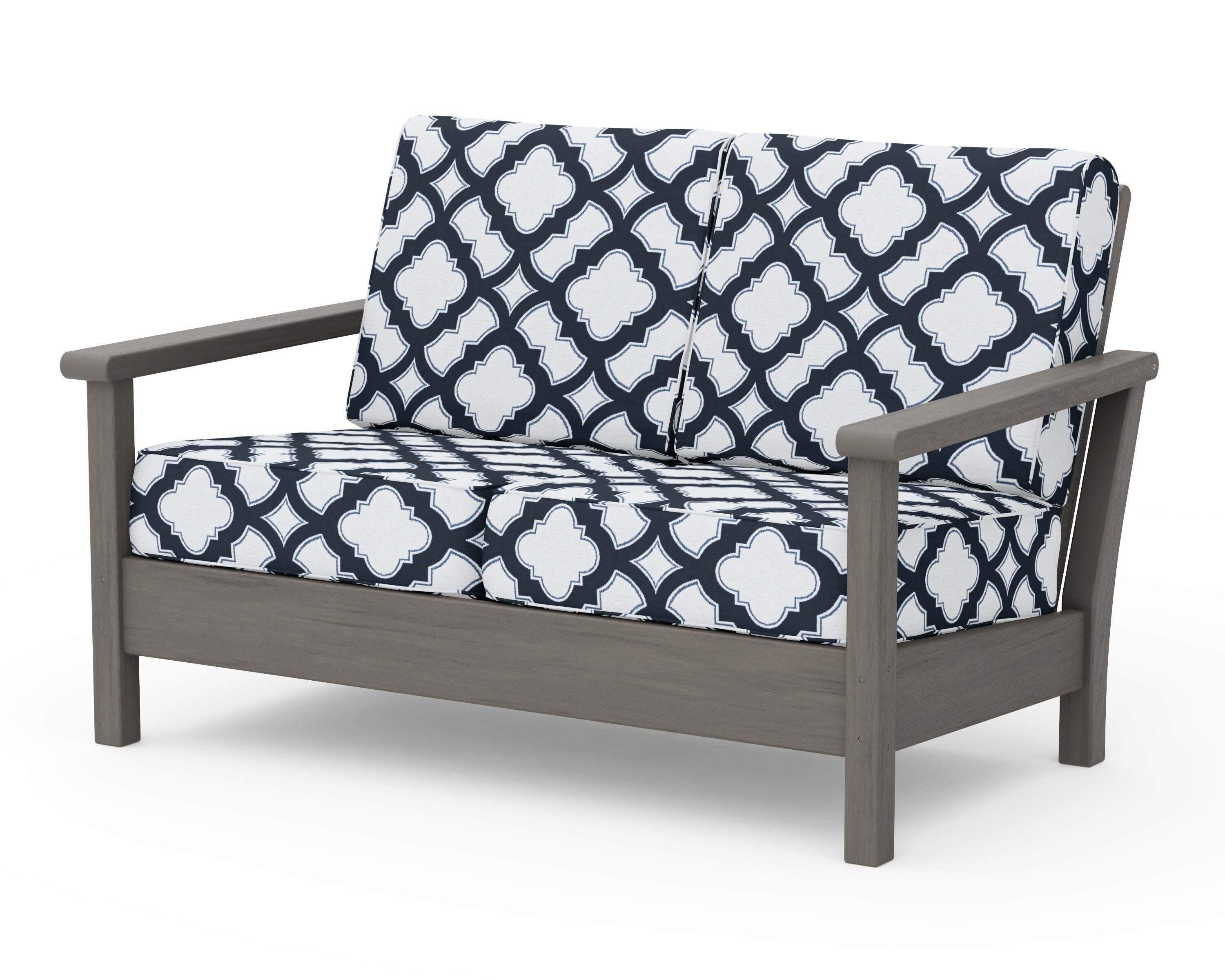 Harbour Deep Seating Loveseat in Driftwood / Trellis Marine Indigo