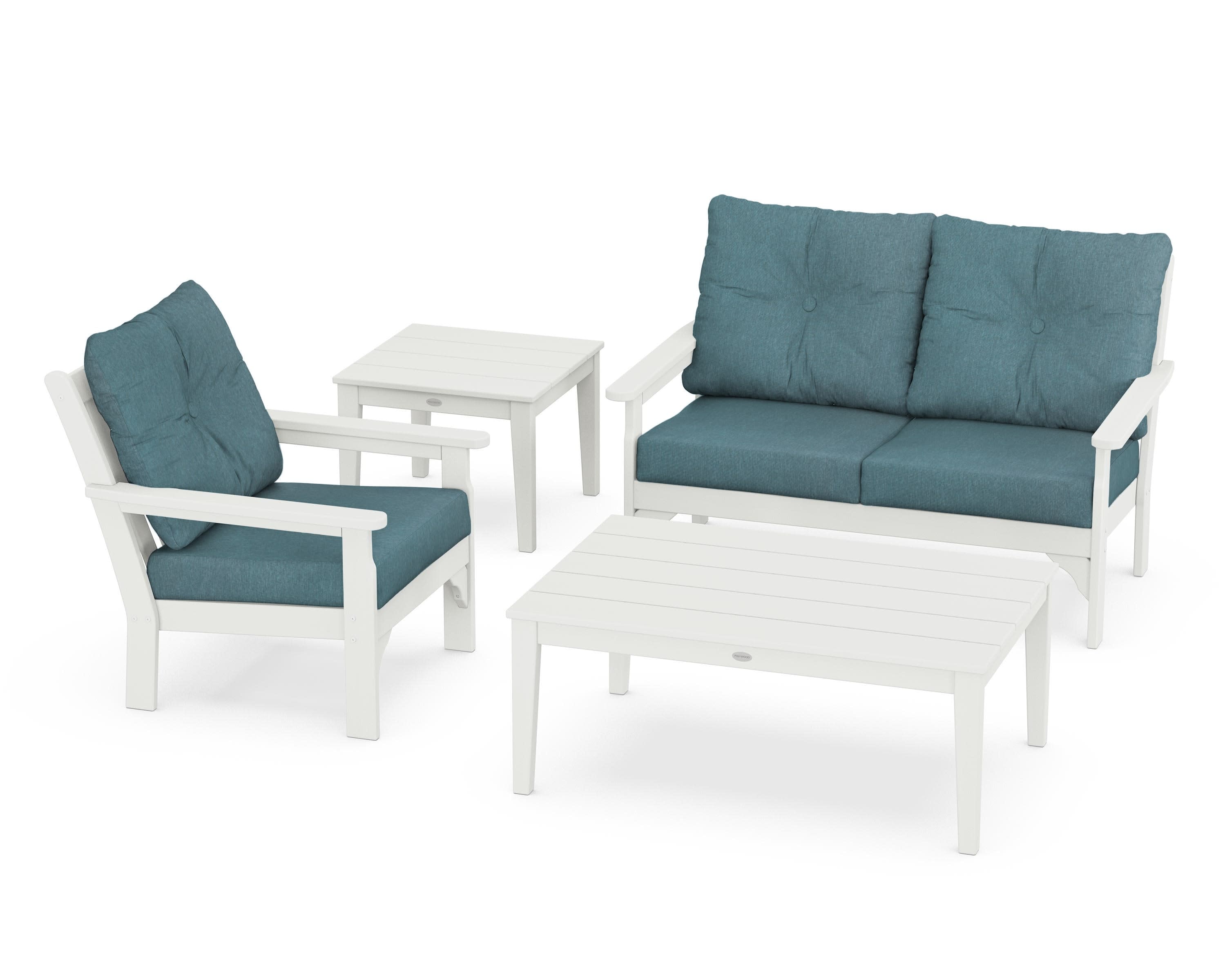 Vineyard 4-Piece Deep Seating Set in Vintage White / Ocean Teal