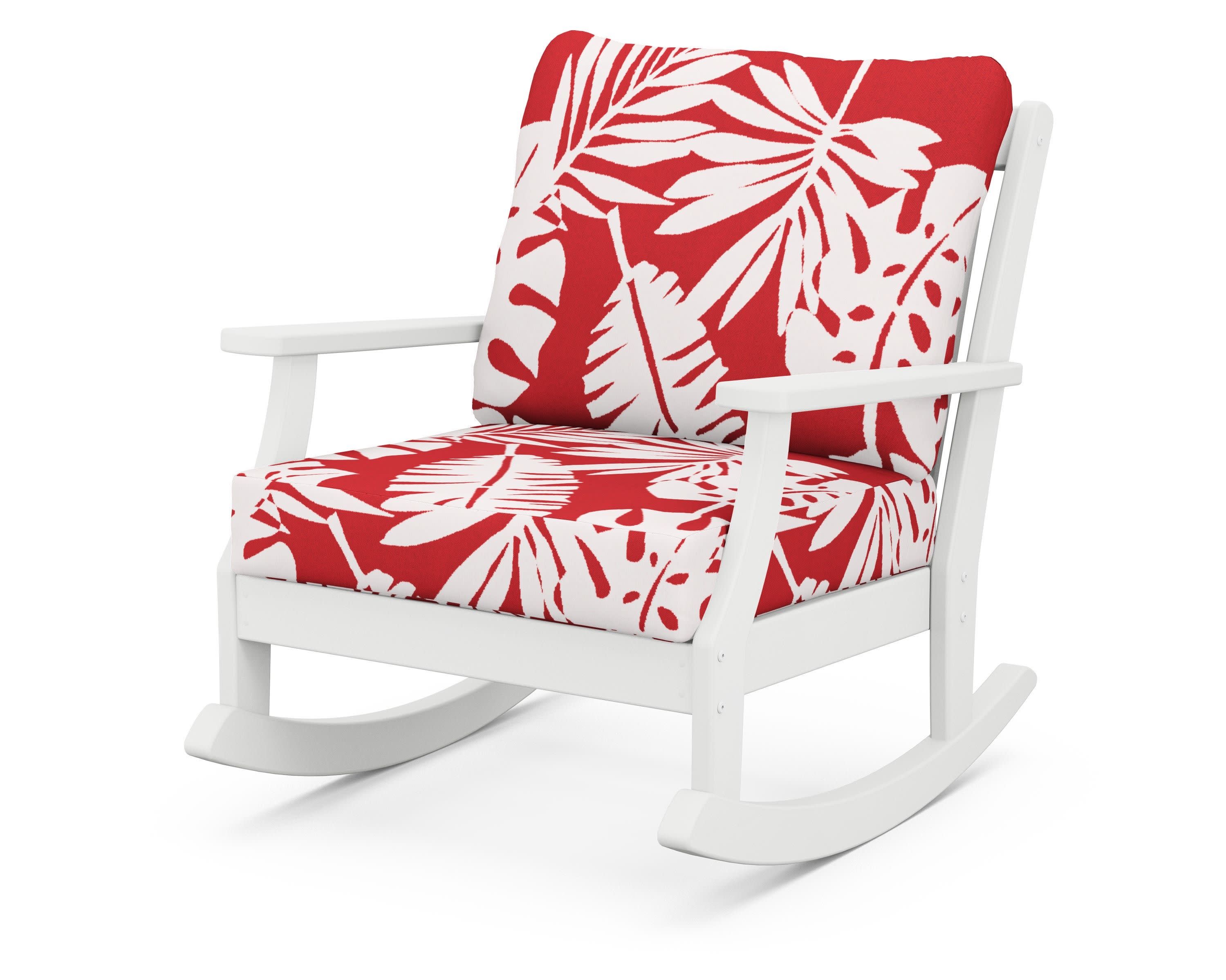 Braxton Deep Seating Rocking Chair in White / Leaf Crimson