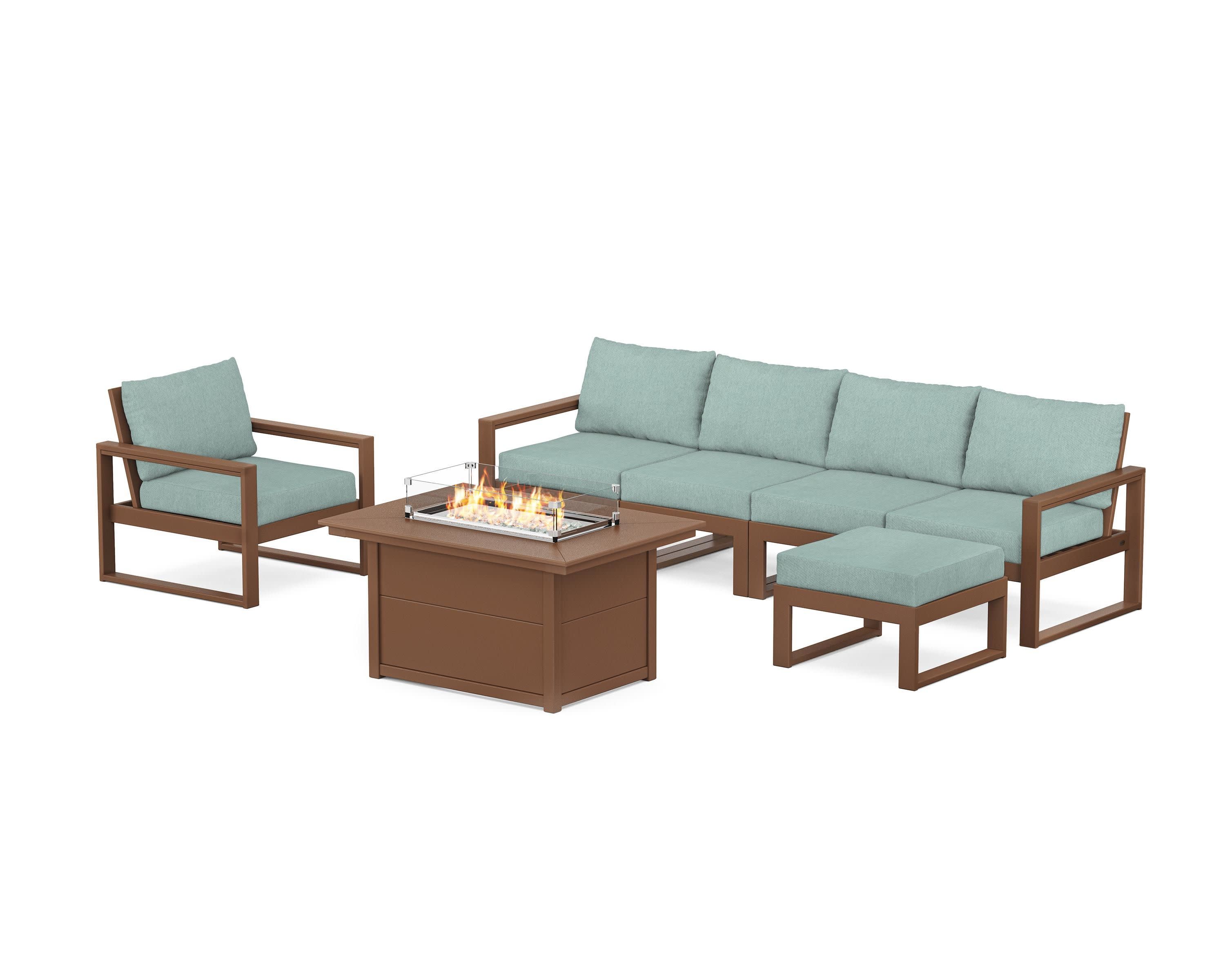 EDGE Sectional Lounge and Fire Pit Set in Teak / Glacier Spa
