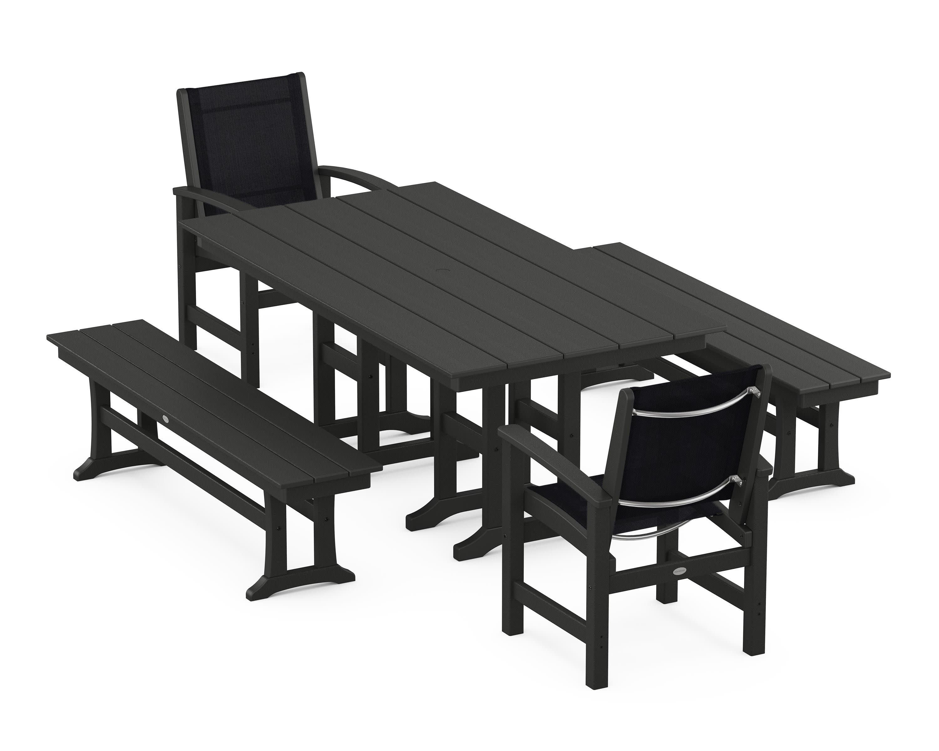 Coastal 5-Piece Farmhouse Dining Set in Black / Black Sling