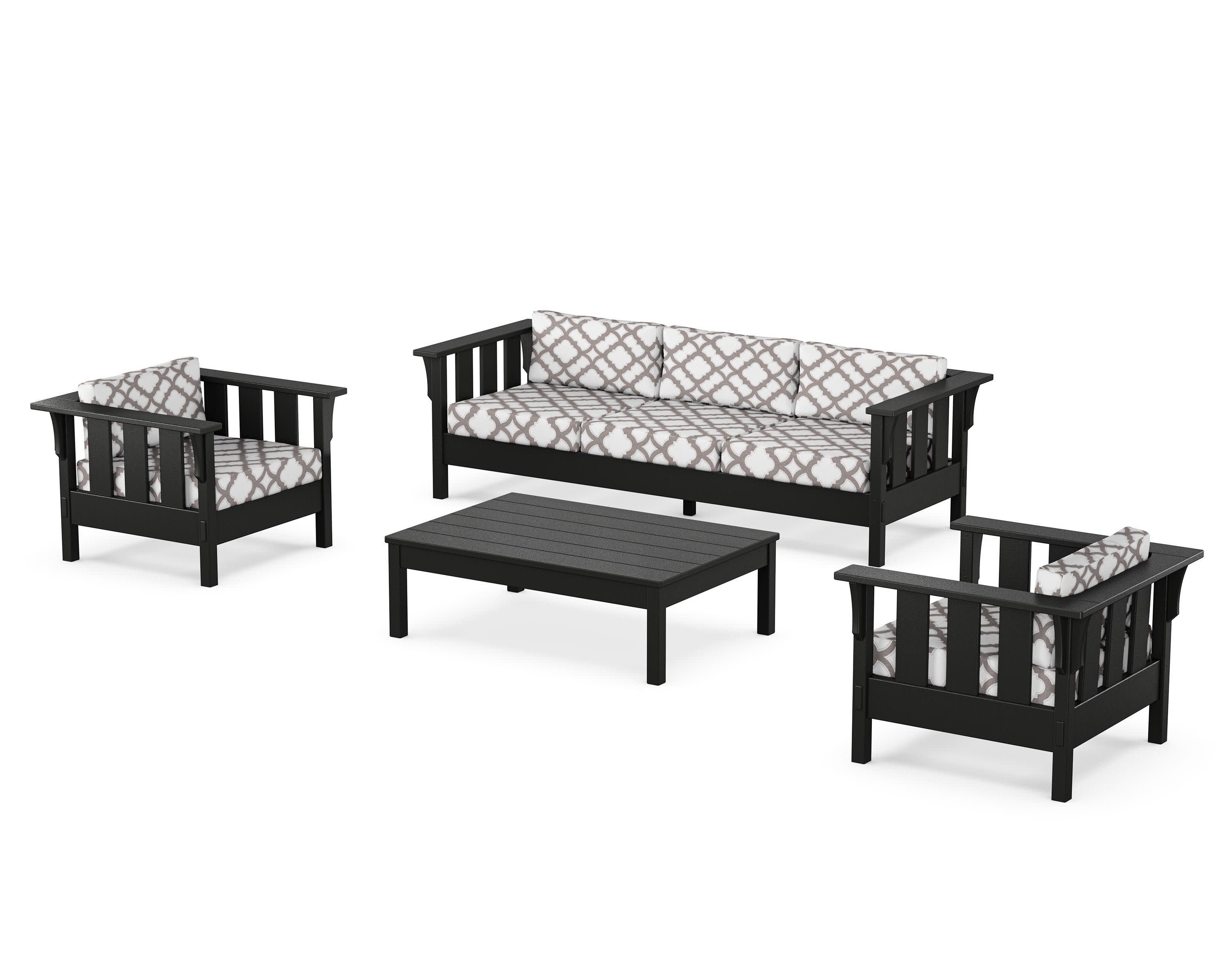 Acadia 4-Piece Deep Seating Set with Sofa in Black / Trellis Grey Mist