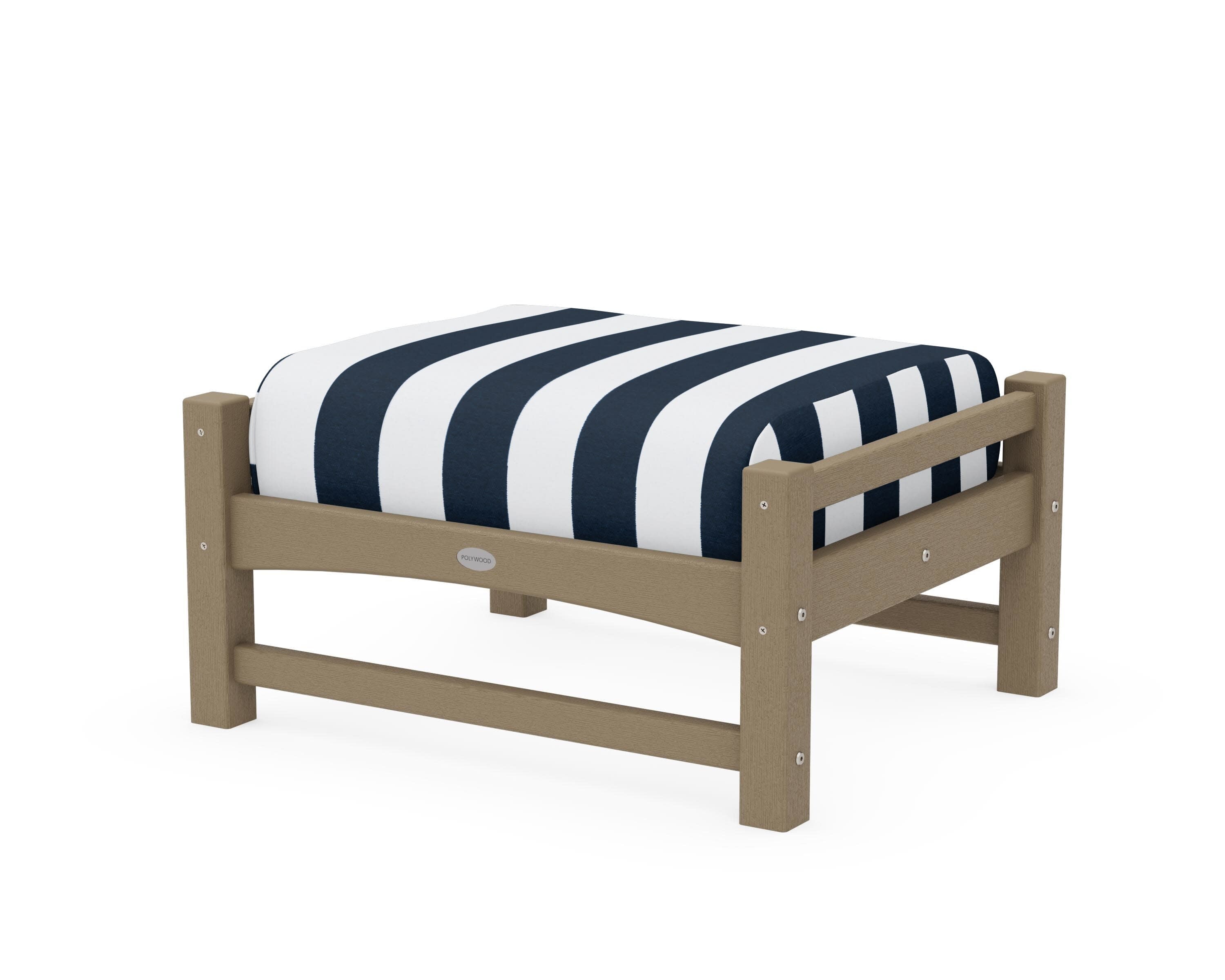 Club Ottoman in Vintage Sahara / Cabana Stripe Marine Indigo
