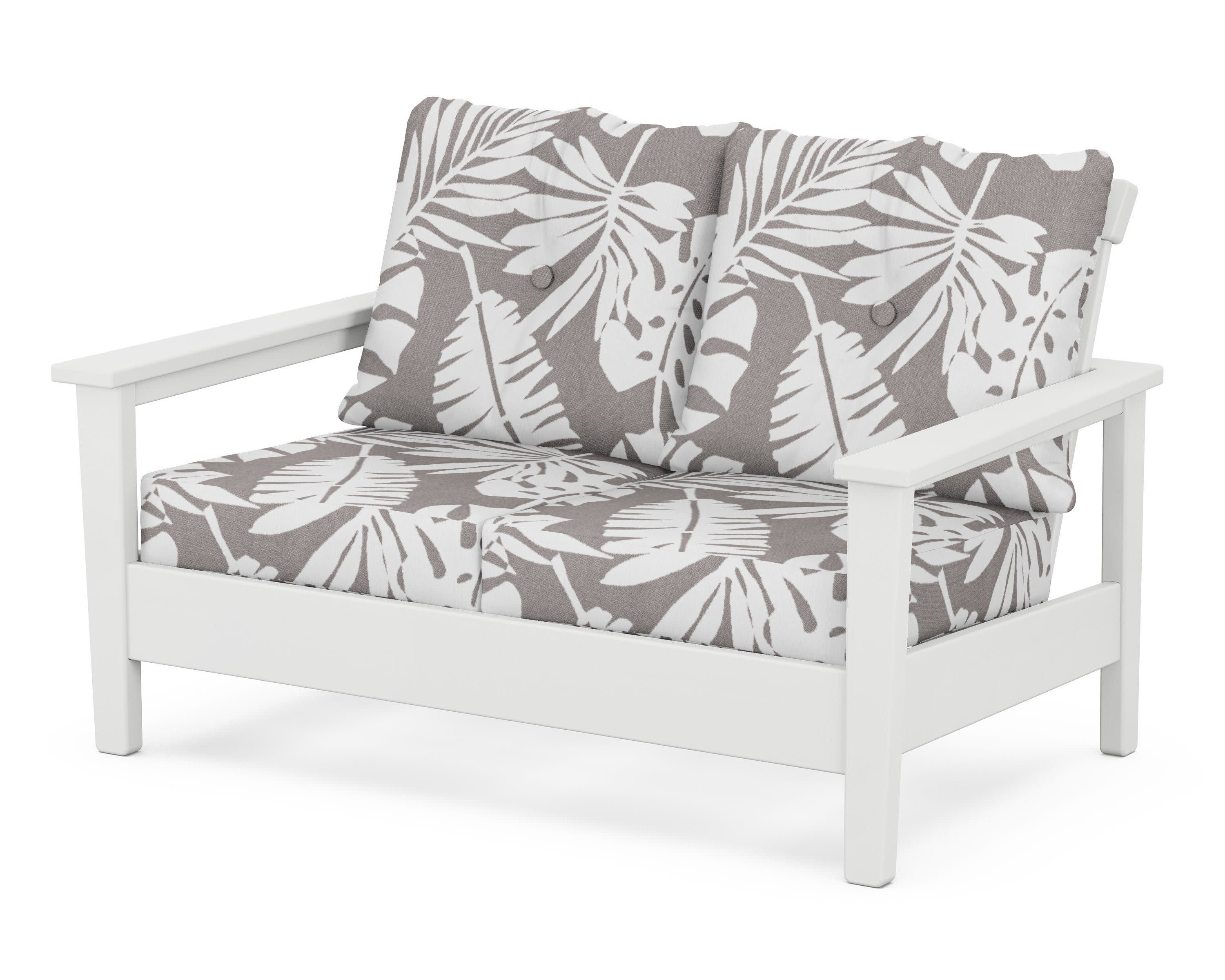 Prescott Deep Seating Loveseat in White / Leaf Grey Mist