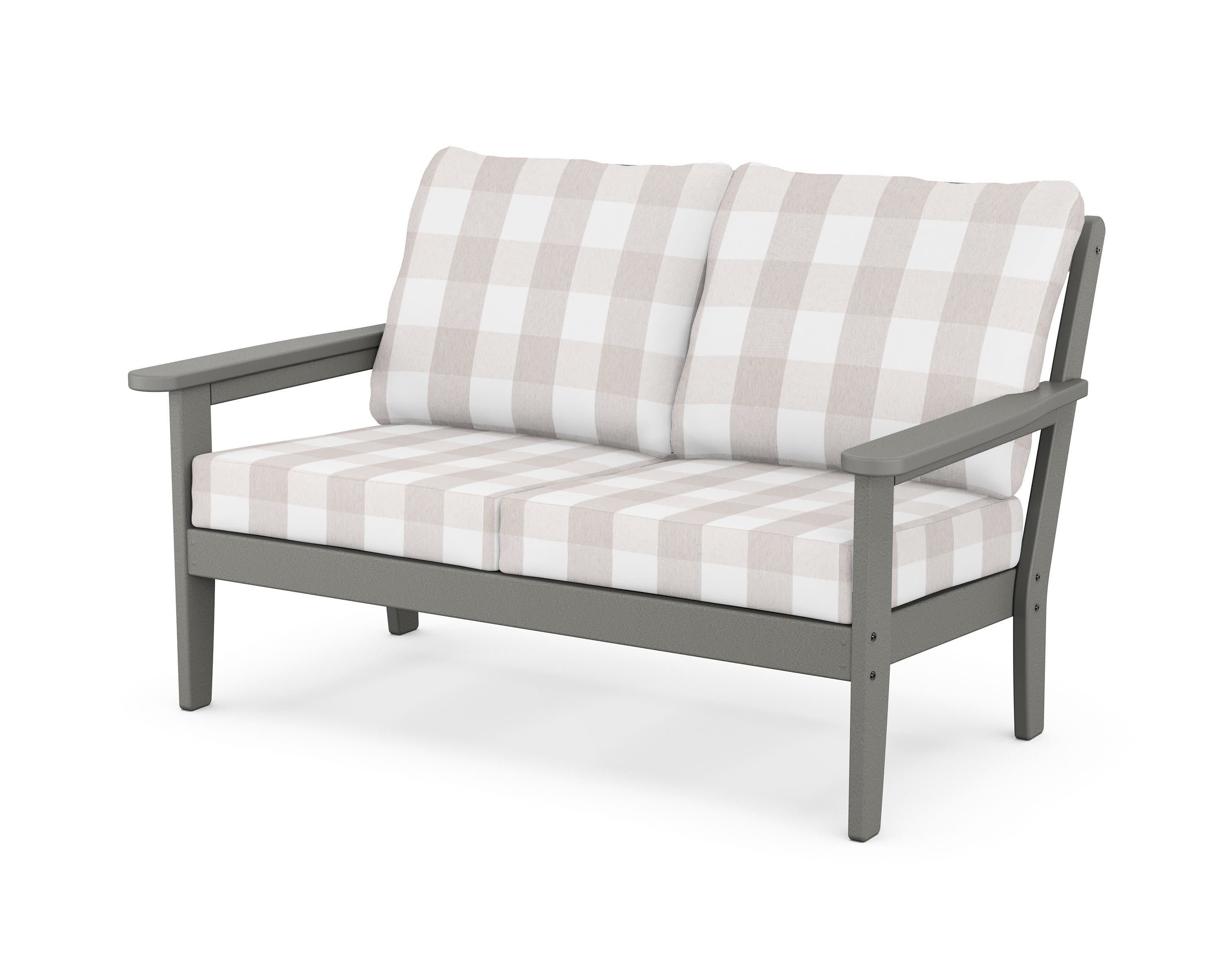 Cottage Deep Seating Loveseat in Slate Grey / Buffalo Plaid Dune Burlap