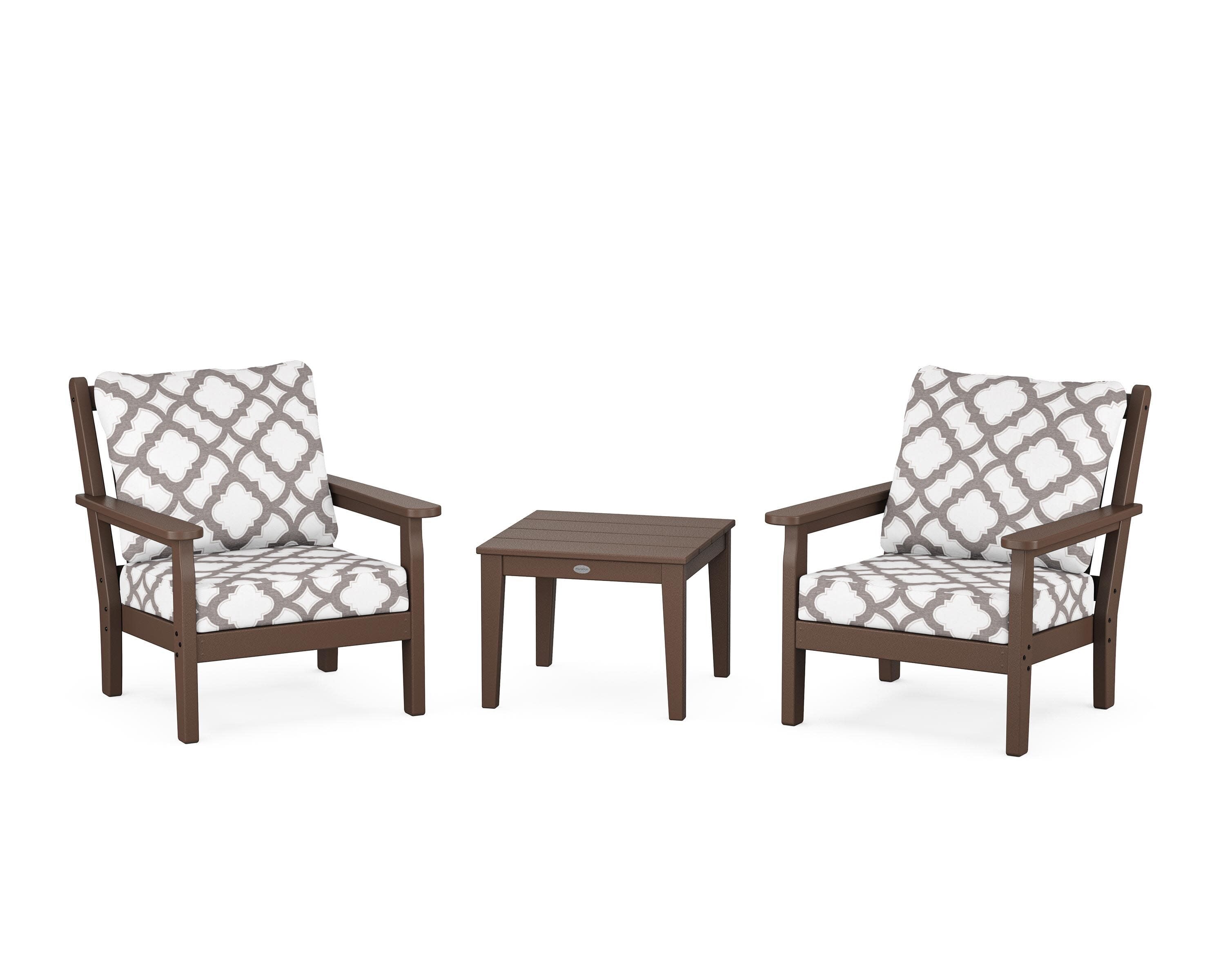 Chippendale 3-Piece Deep Seating Set in Mahogany / Trellis Grey Mist