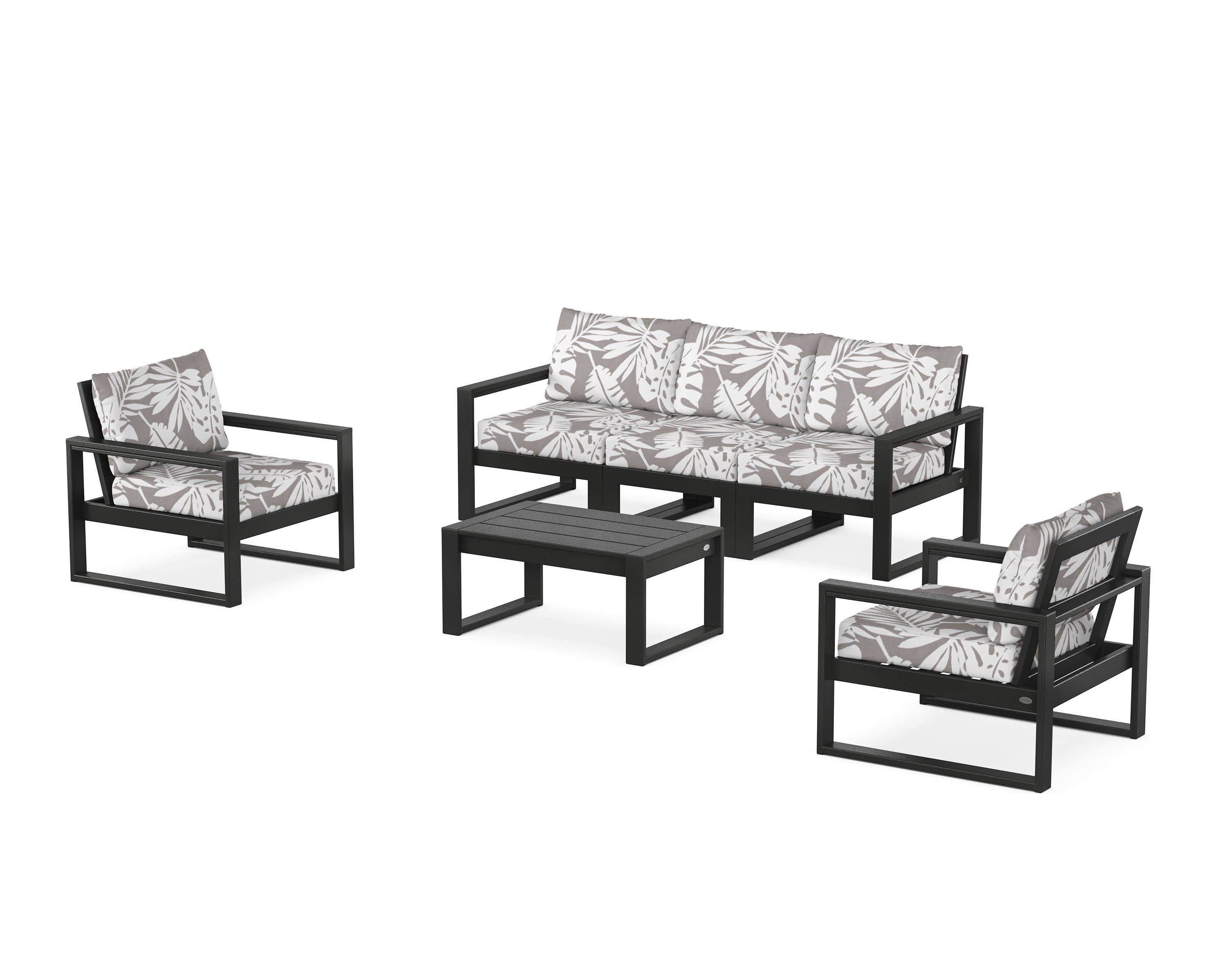 EDGE Sectional 4-Piece Deep Seating Set with Sofa in Black / Leaf Grey Mist