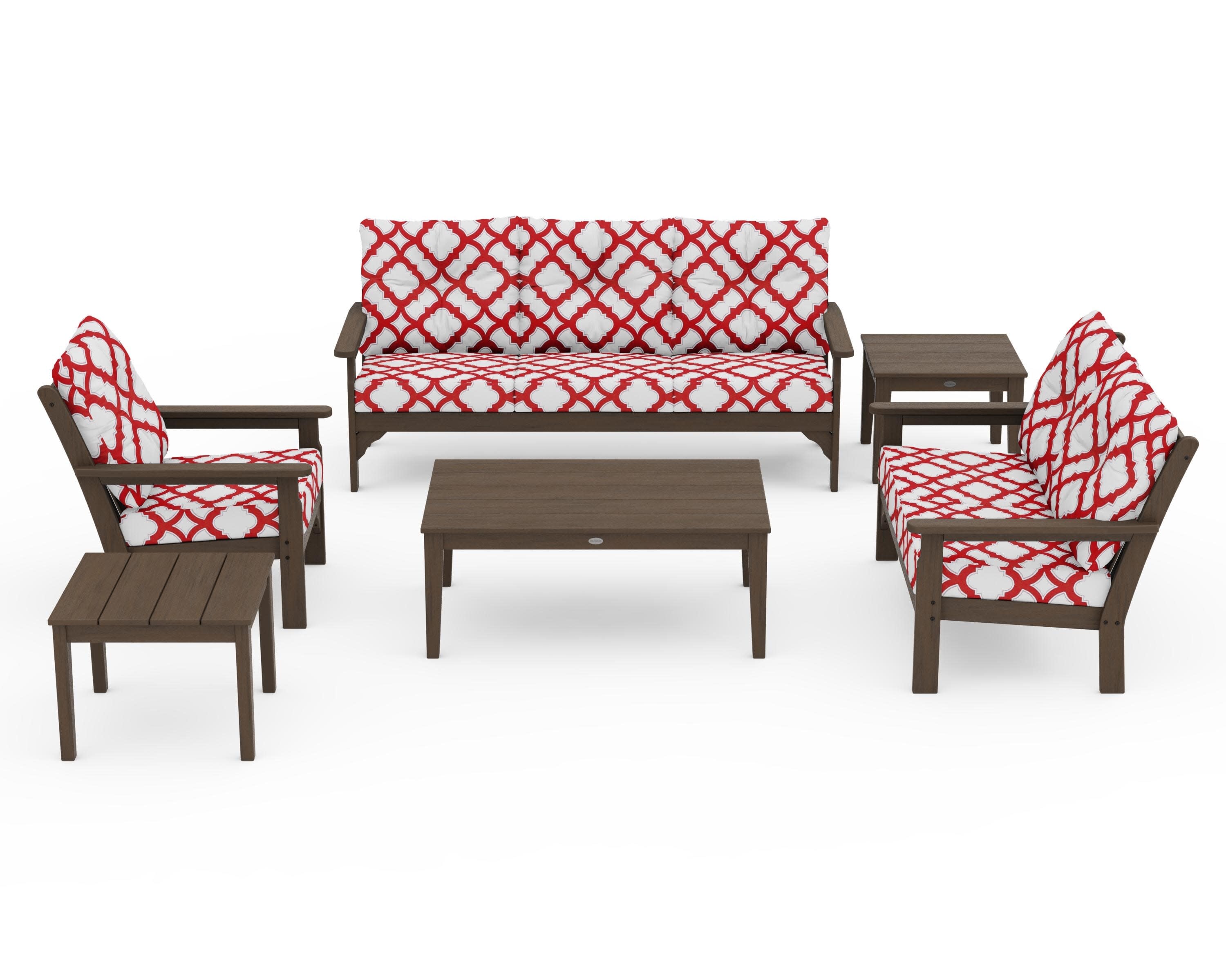 Vineyard 6-Piece Deep Seating Set in Kona / Trellis Crimson