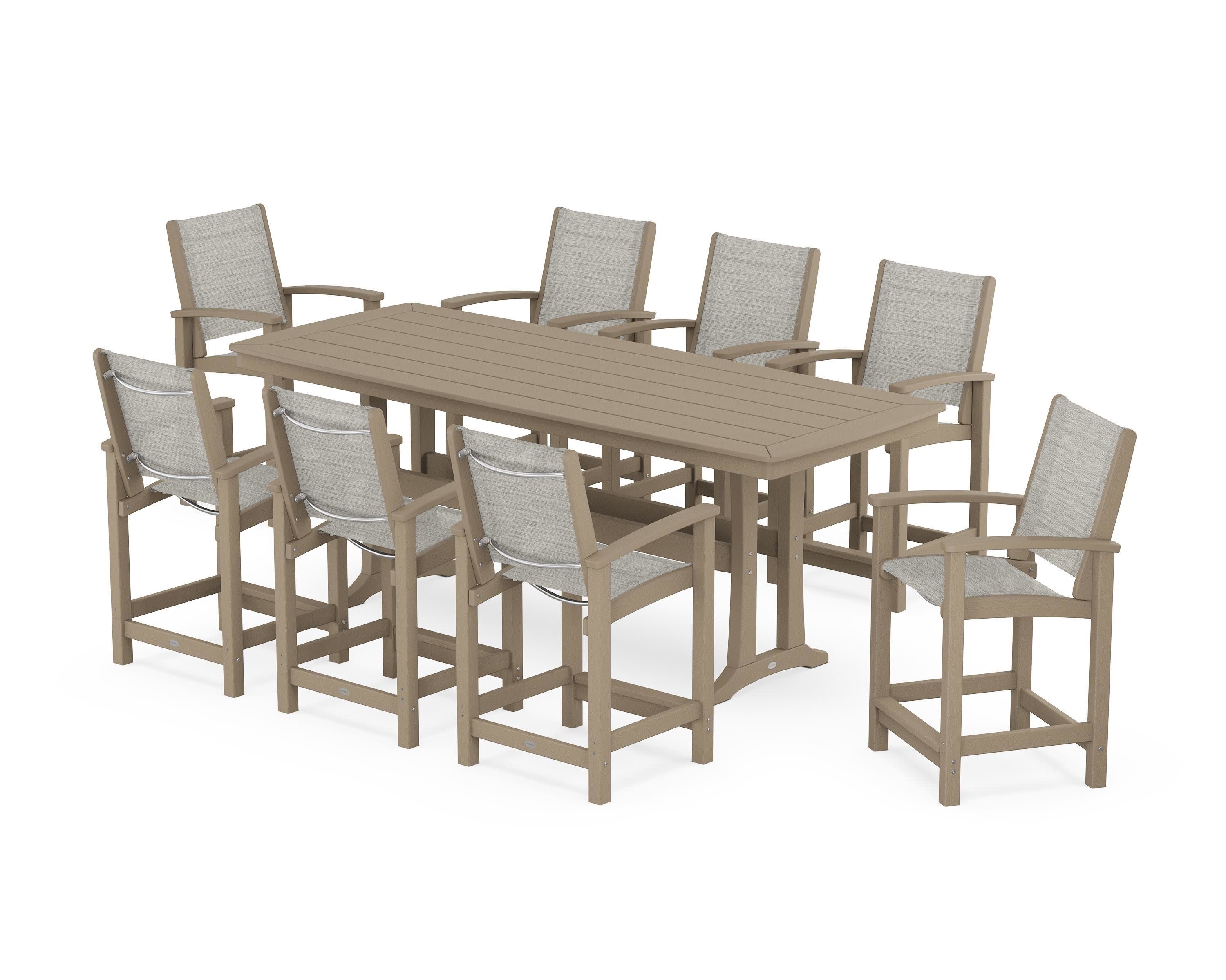 Coastal 9-Piece Counter Set with Trestle Legs in Vintage Sahara / Birch Sling