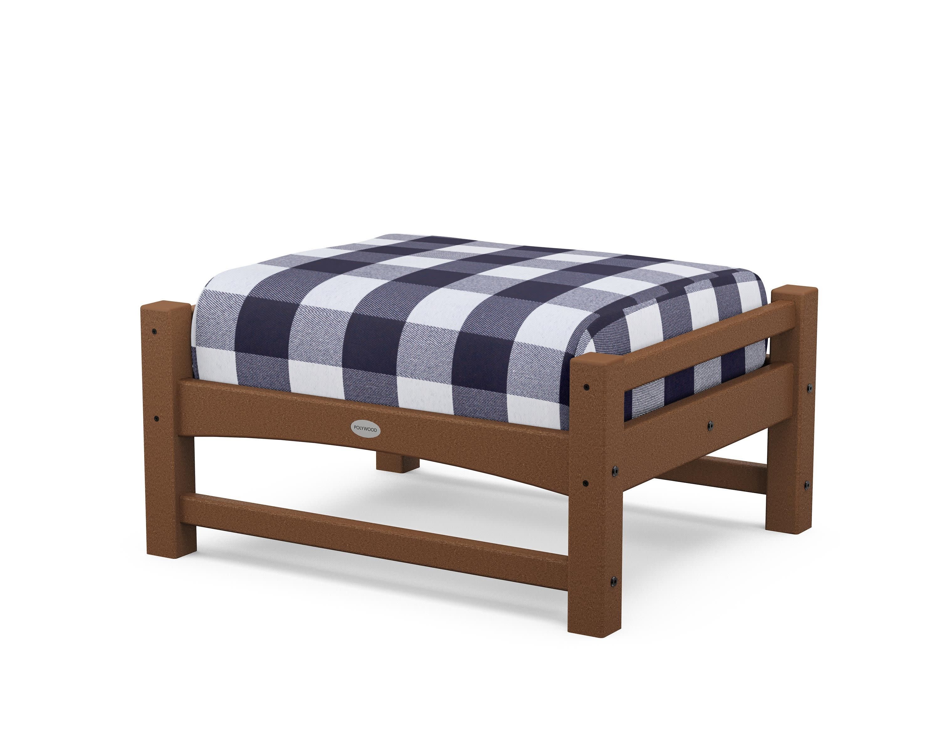 Club Ottoman in Teak / Buffalo Plaid Navy