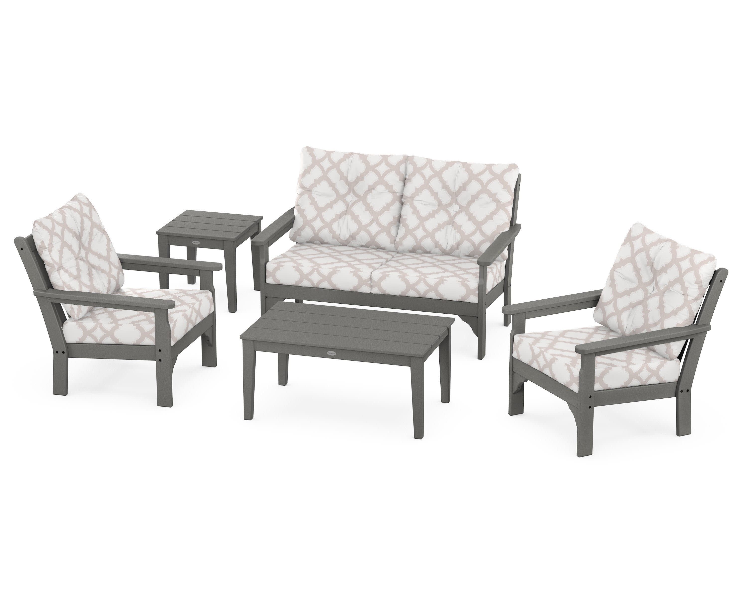 Vineyard 5-Piece Deep Seating Set in Slate Grey / Trellis Dune Burlap