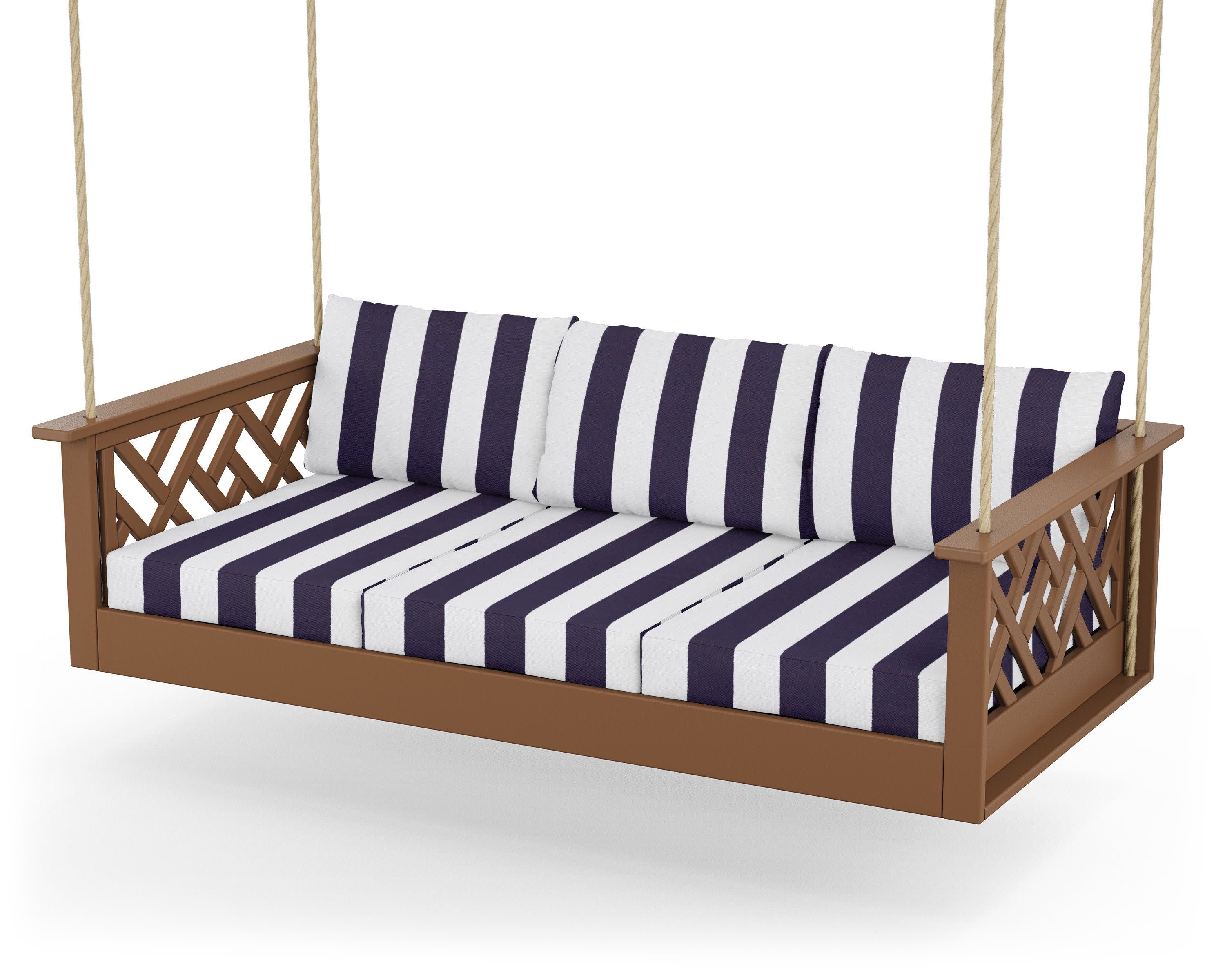 Chippendale Daybed Swing in Teak / Cabana Stripe Navy