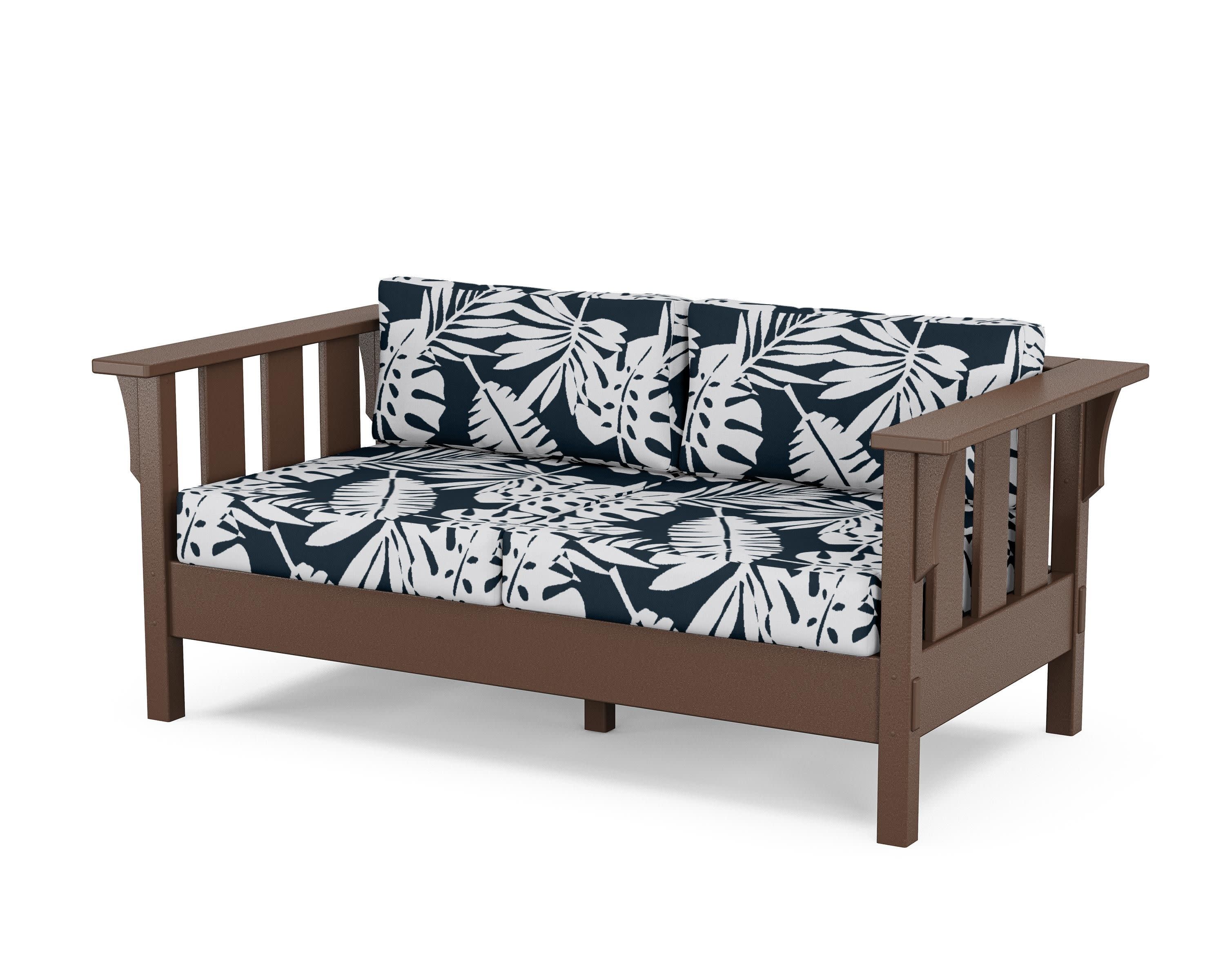 Acadia Deep Seating Loveseat in Mahogany / Leaf Marine Indigo