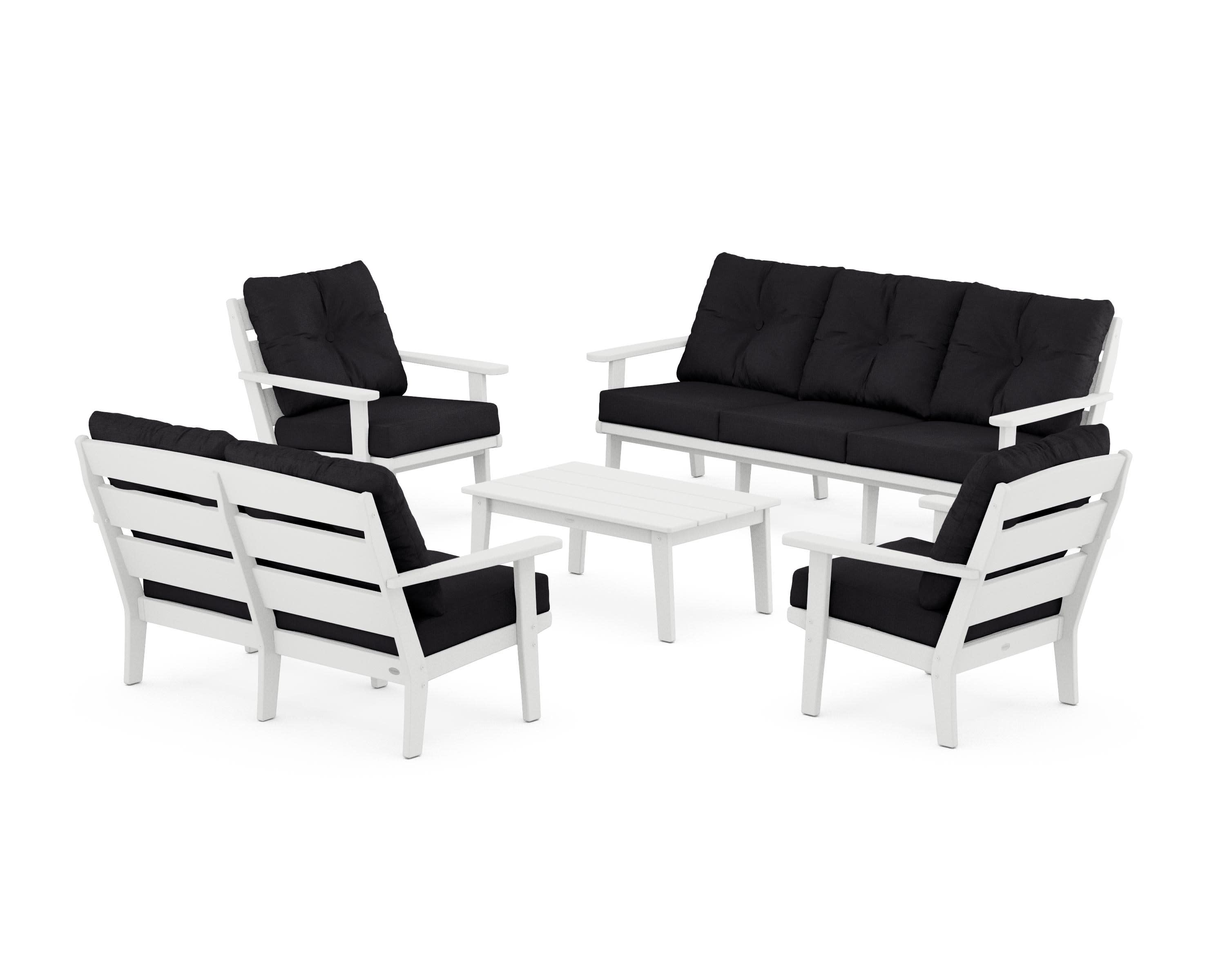 Lakeside 5-Piece Lounge Sofa Set in White / Midnight Linen