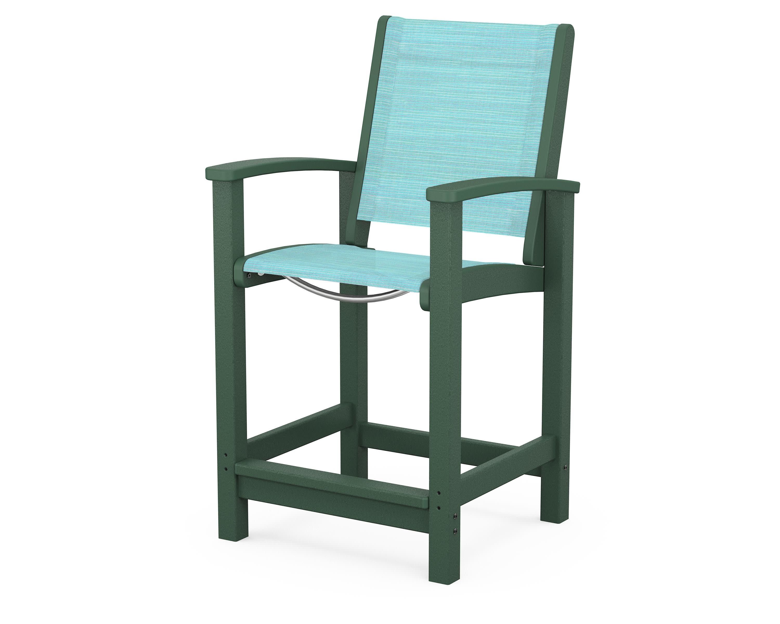 Coastal Counter Chair in Green / Dupioni Aquamarine Sling
