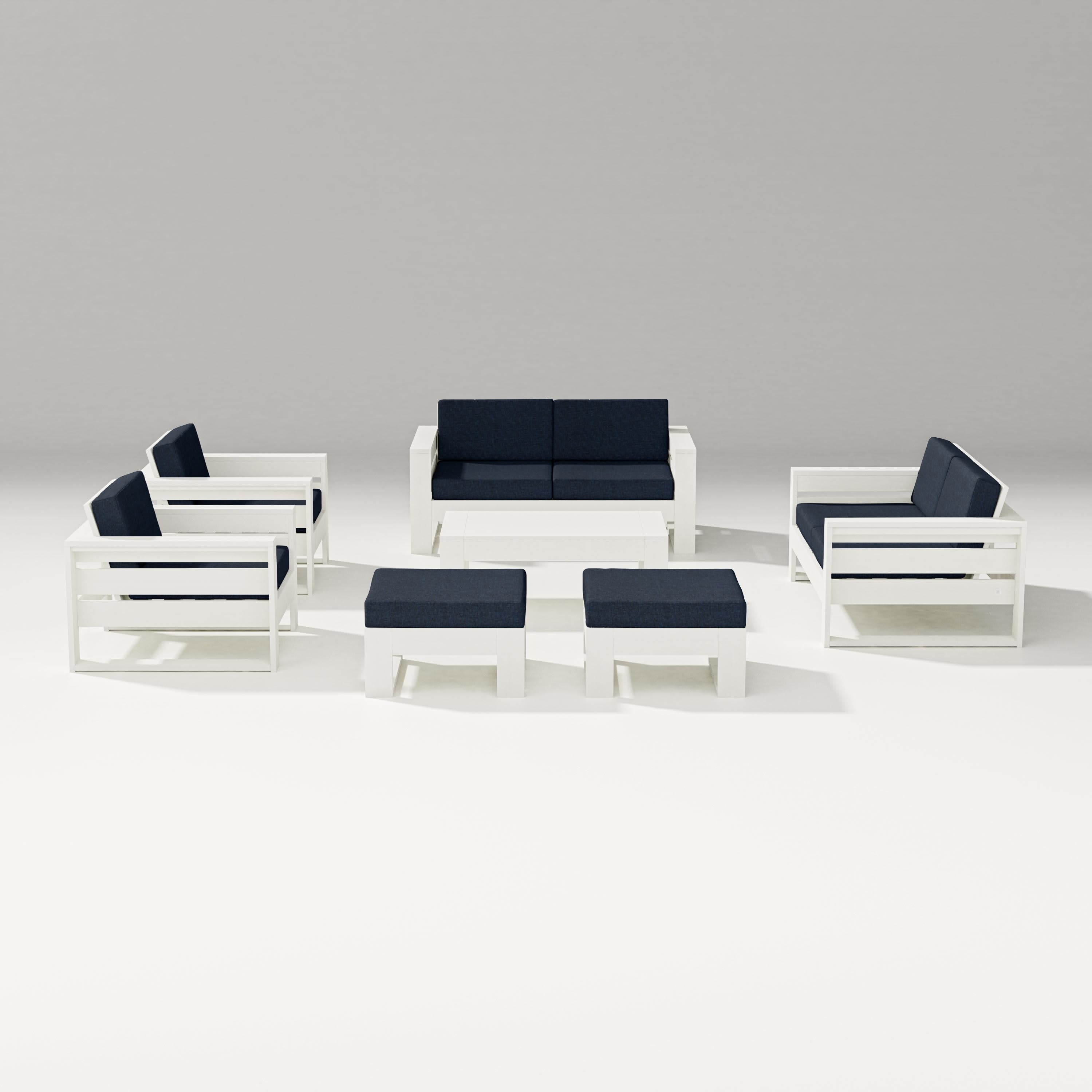Latitude 7-Piece Lounge Loveseat Set in Vintage White / Marine Indigo