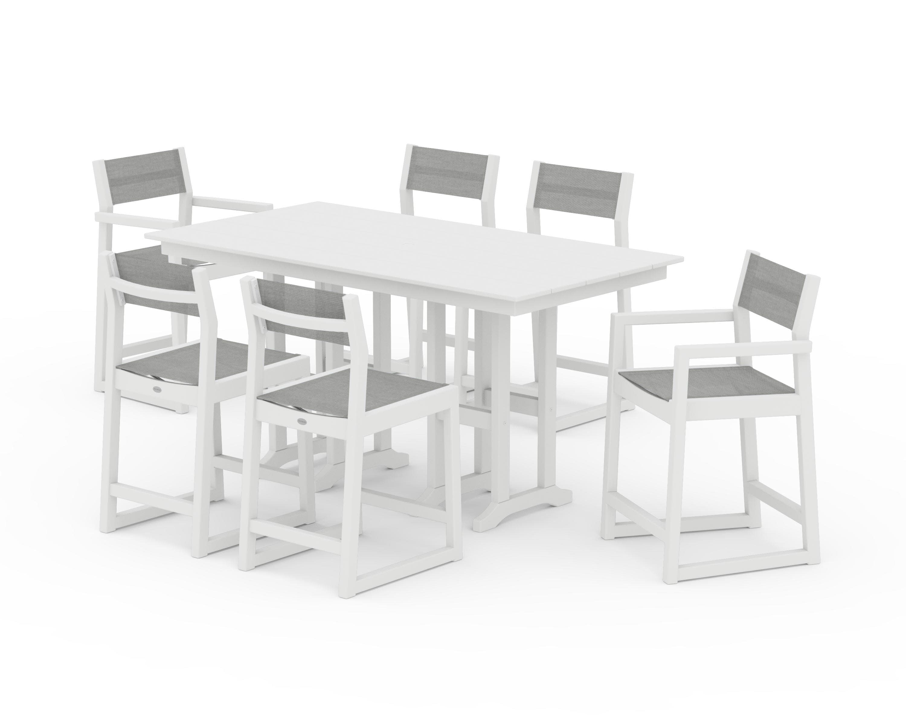 EDGE Sling 7-Piece Farmhouse Counter Set in White / Metallic Sling