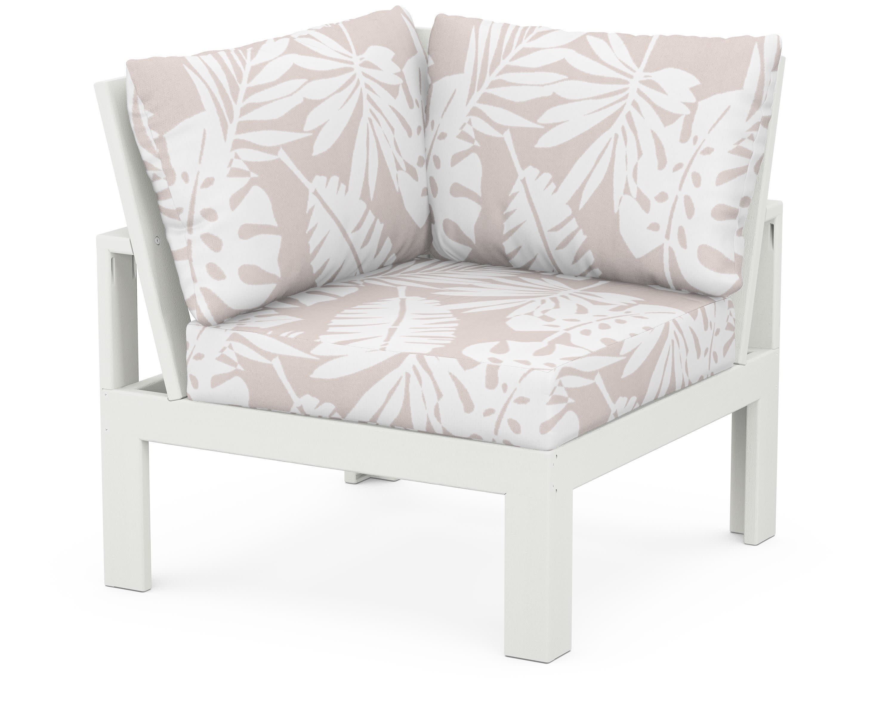 Modular Corner Chair in Vintage White / Leaf Dune Burlap