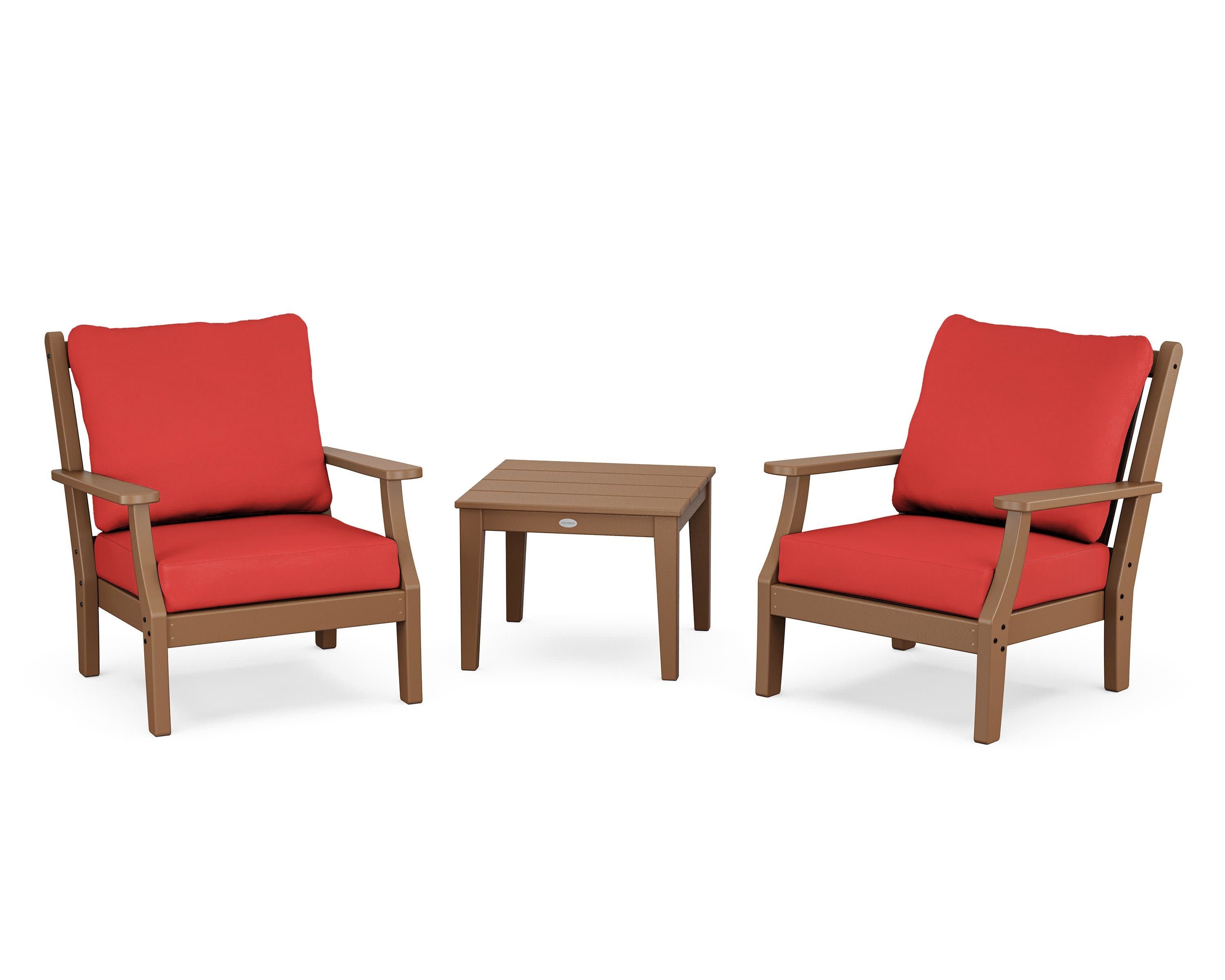 Wovendale 3-Piece Deep Seating Set in Teak / Crimson Linen