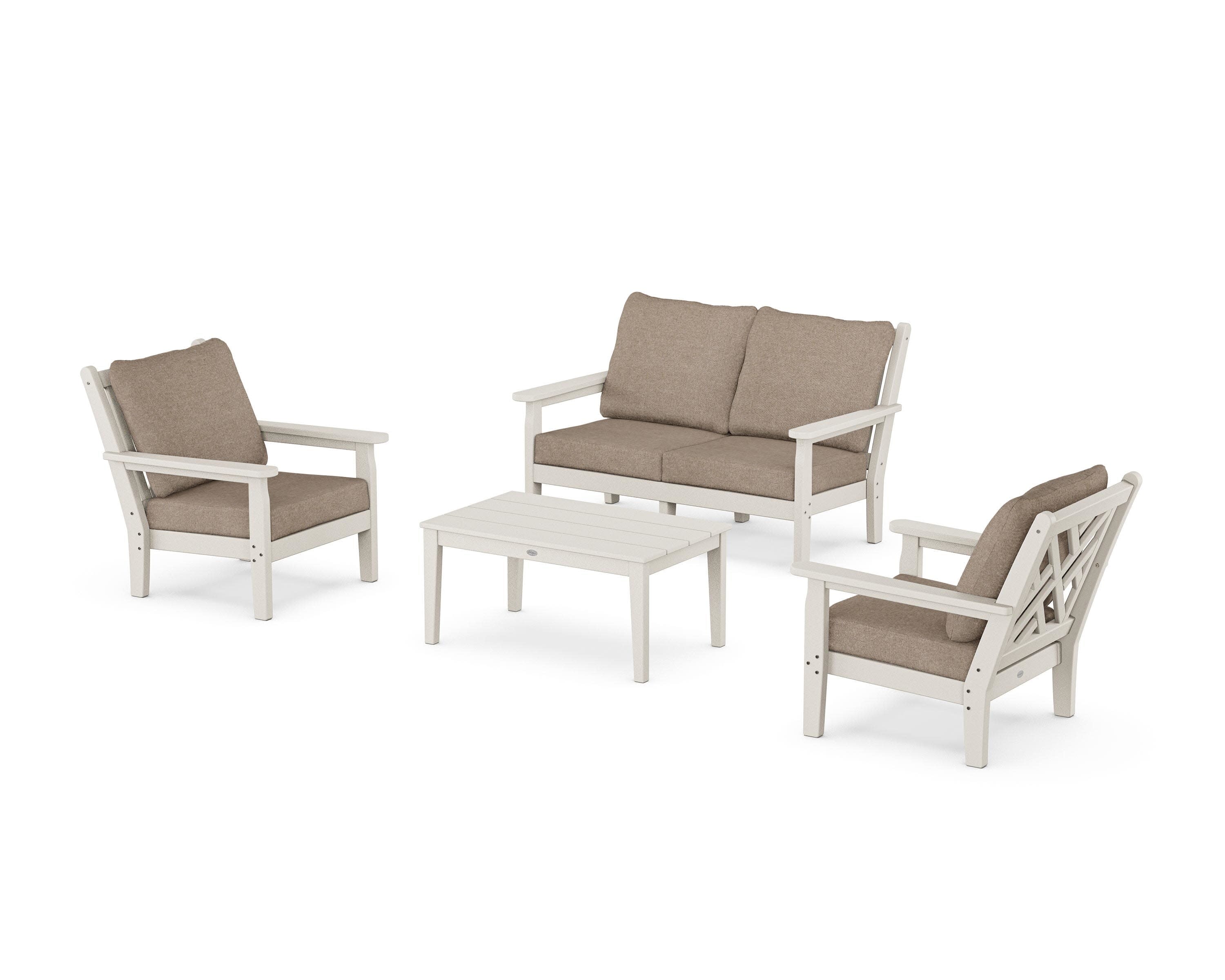 Chippendale 4-Piece Deep Seating Set with Loveseat in Sand / Spiced Burlap