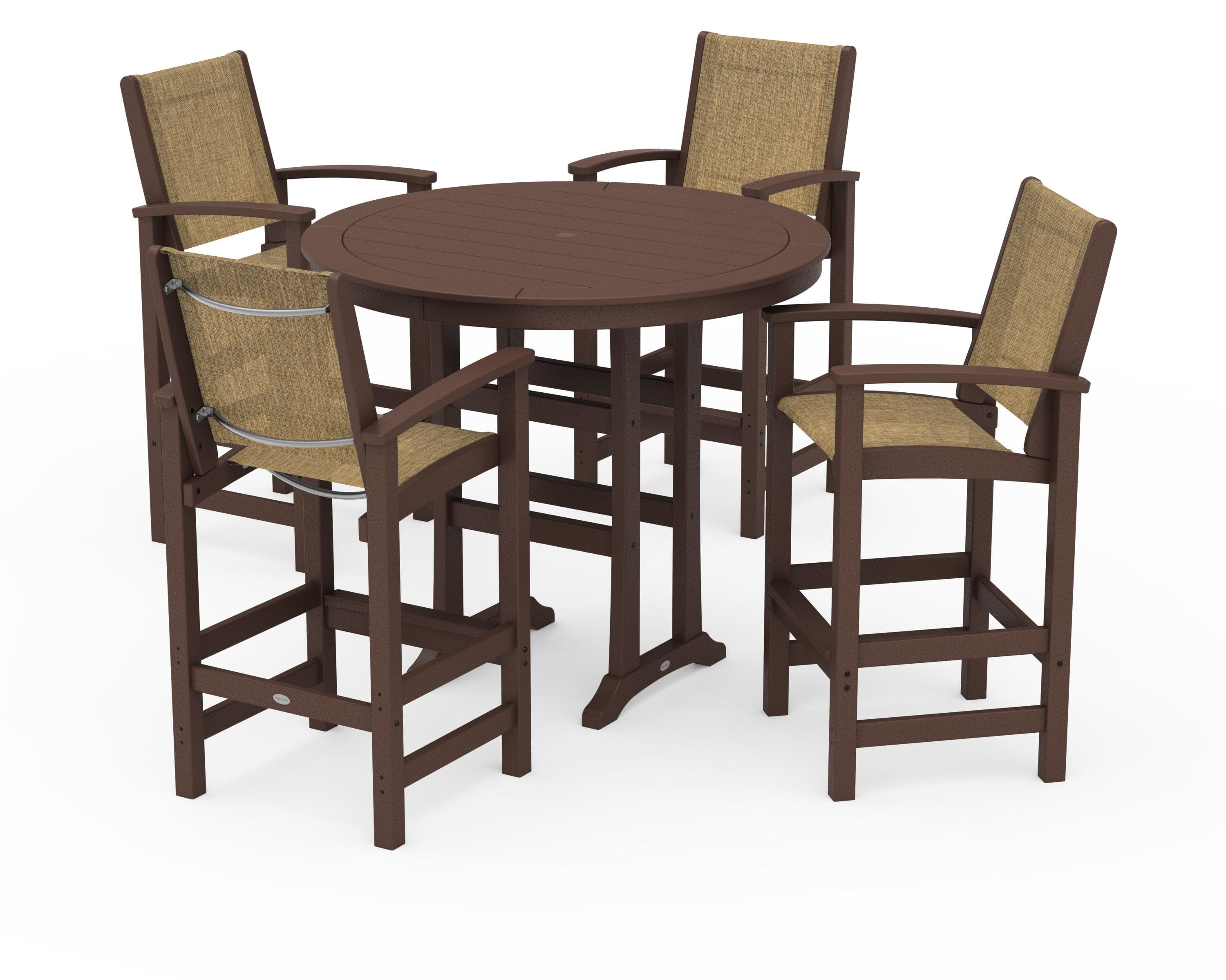 Coastal 5-Piece Nautical Trestle Bar Set in Mahogany / Burlap Sling