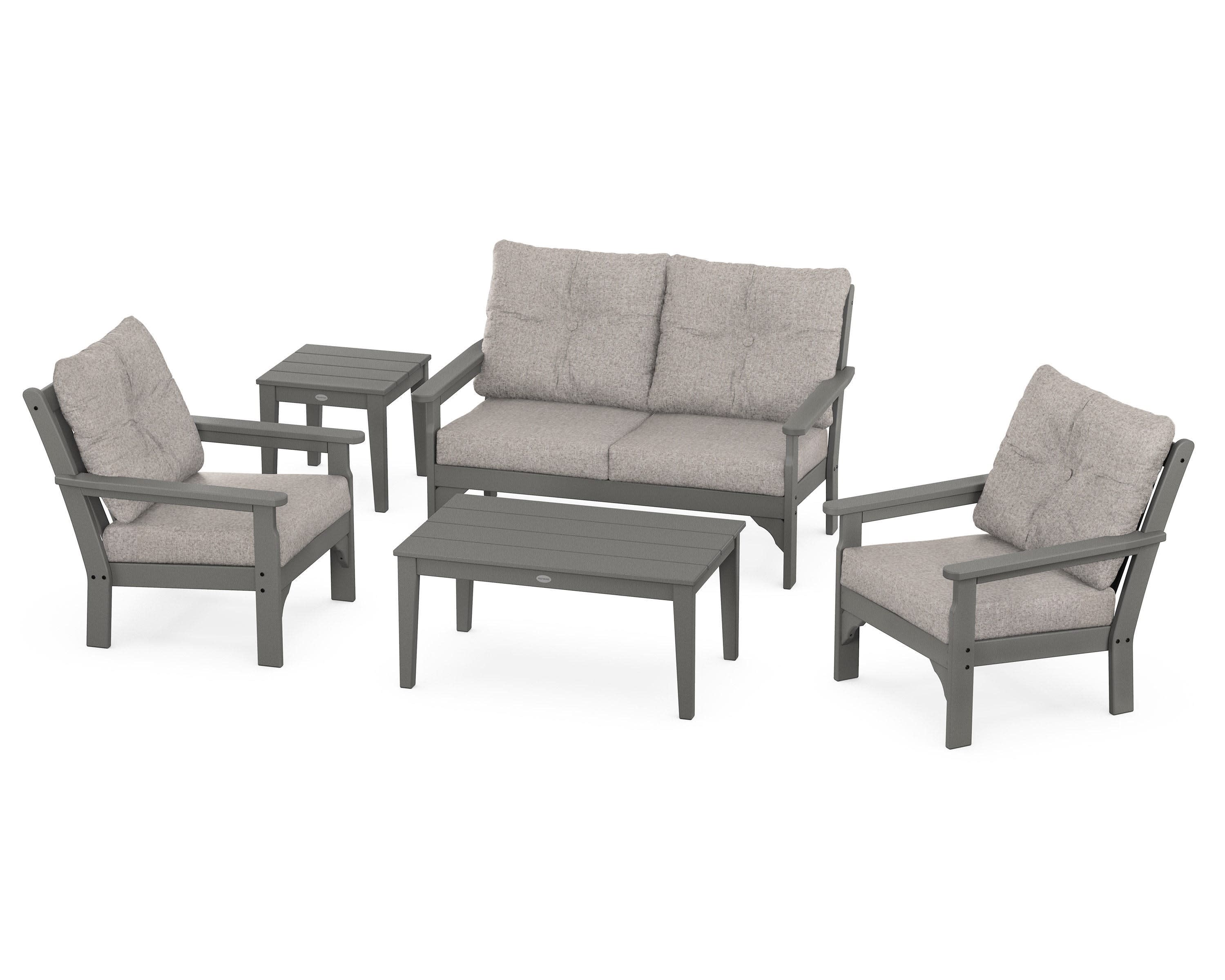 Vineyard 5-Piece Deep Seating Set in Slate Grey / Weathered Tweed